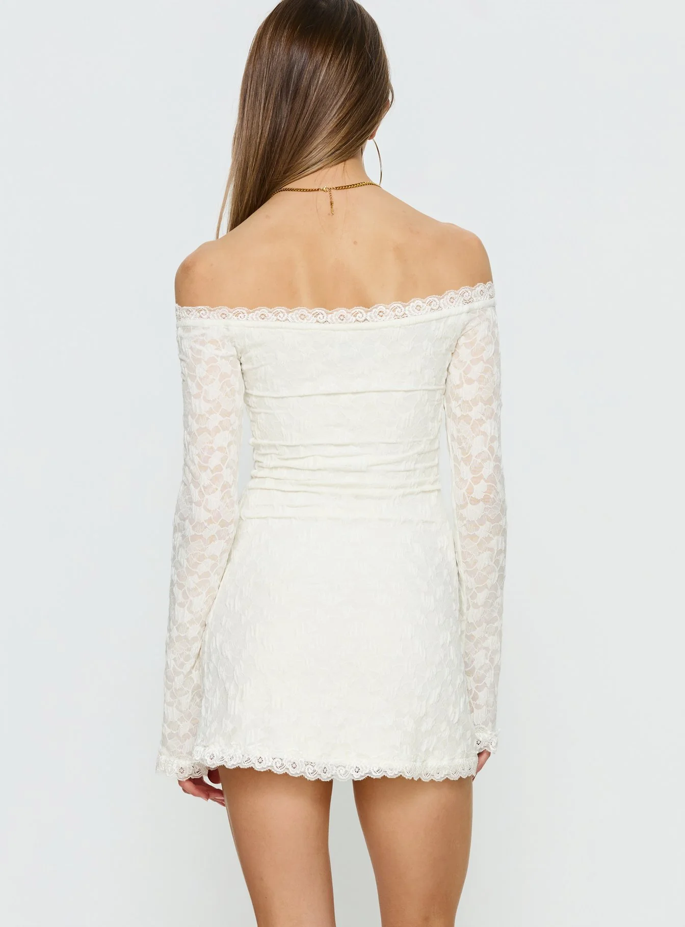 Avenues Long Sleeve Lace Mini Dress White