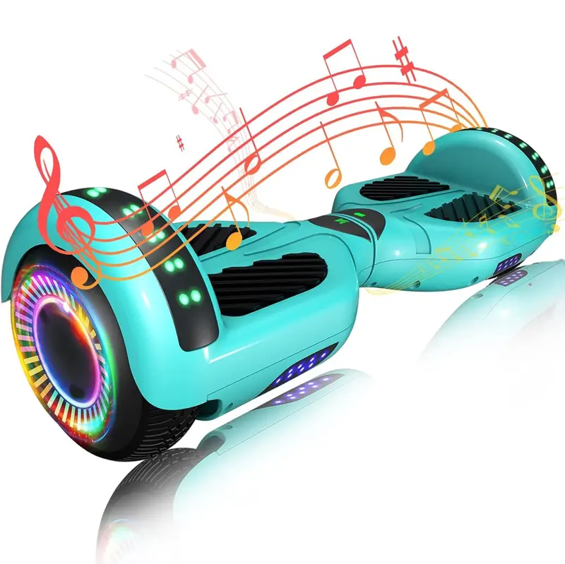 Inteligentny hoverboard z dwoma silnikami o mocy 250 W, sterowaniem za pomocą aplikacji Bluetooth i oświetleniem LED RGB.