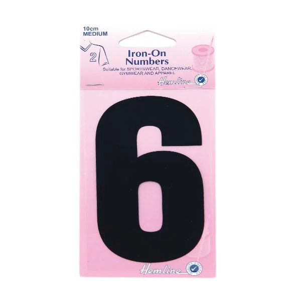 Hemline Iron On Numeral, Black 6- 10cm