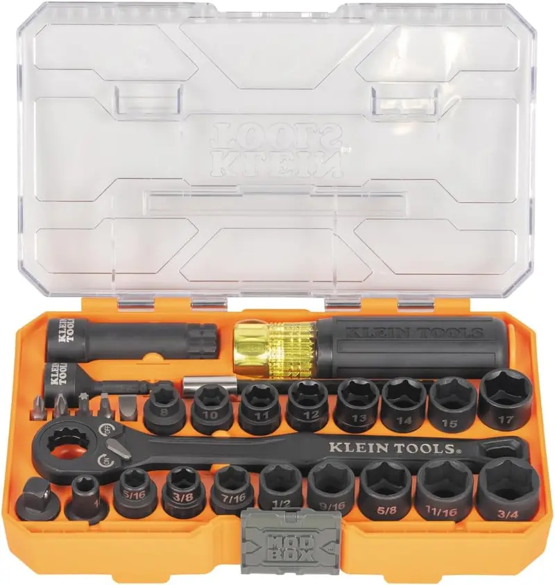 Zestaw nasadek udarowych Klein Tools KNECT – nasadki przelotowe SAE i metryczne do trudno dostępnych miejsc