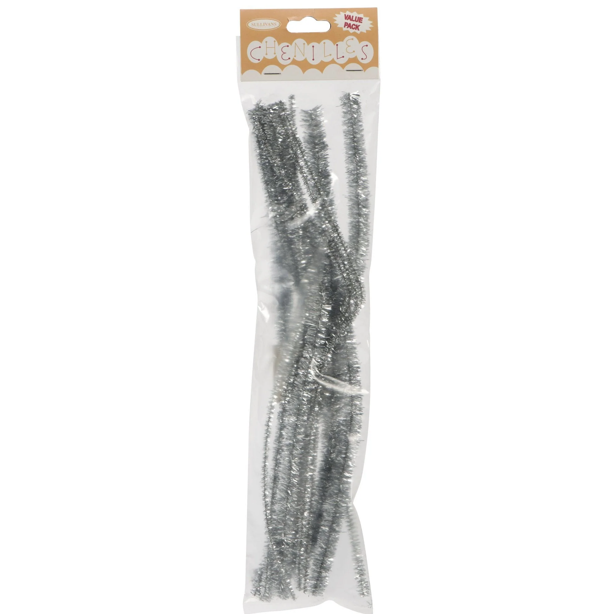 Sullivans Chenilles 20pk, Glitter Silver- 3mm