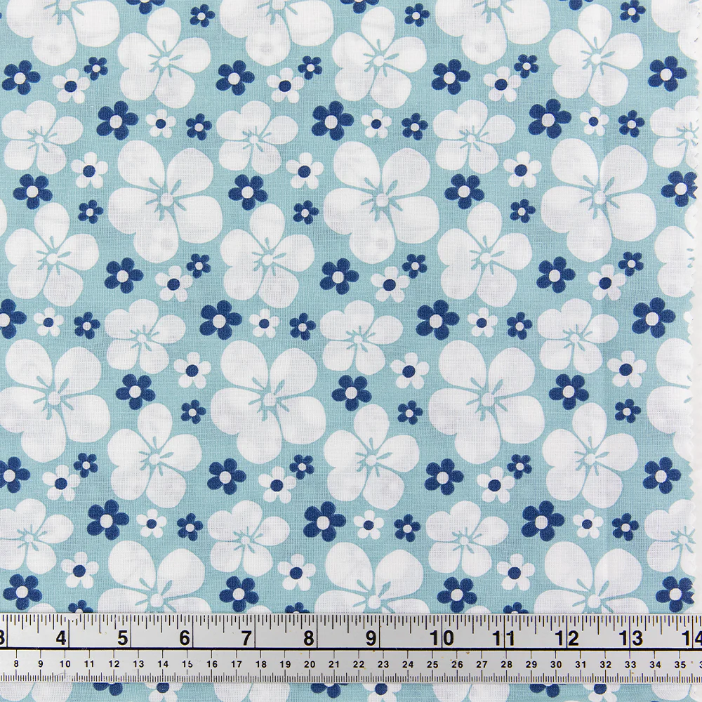Print Craft & Quilting Fabric, White On Gray Green Large Floral- Width 110cm
