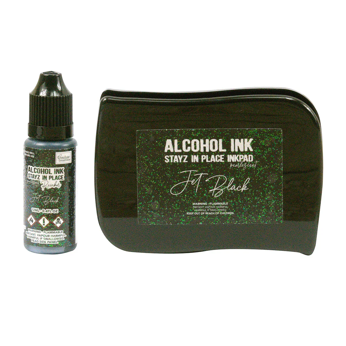Couture Creations Stayz in Place Alcohol Ink Pad Reinker, Jet Black Pearlescent- 12ml