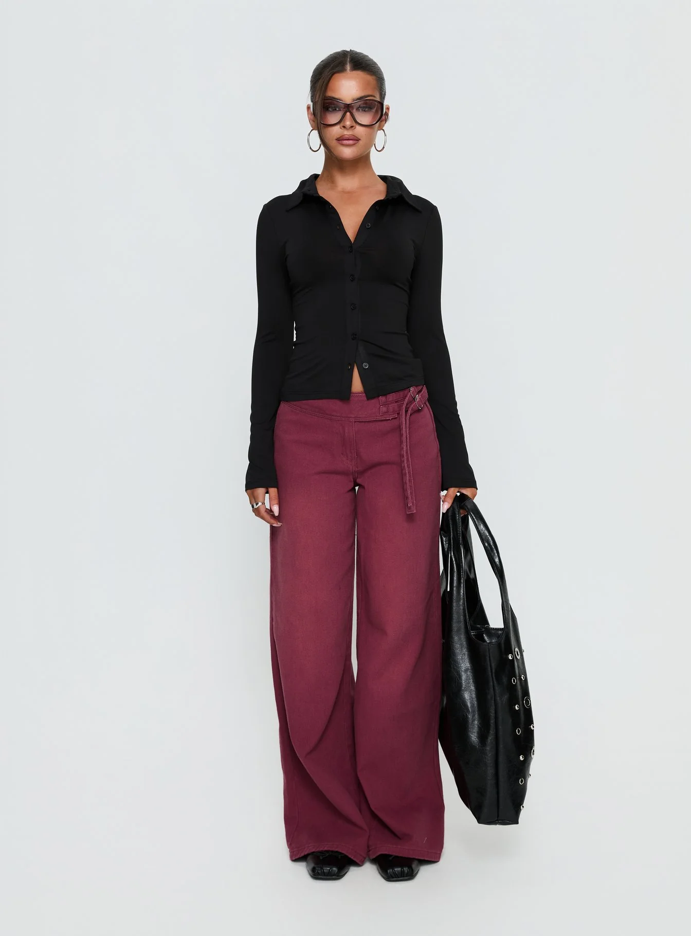 Solina Long Sleeve Collared Top Black