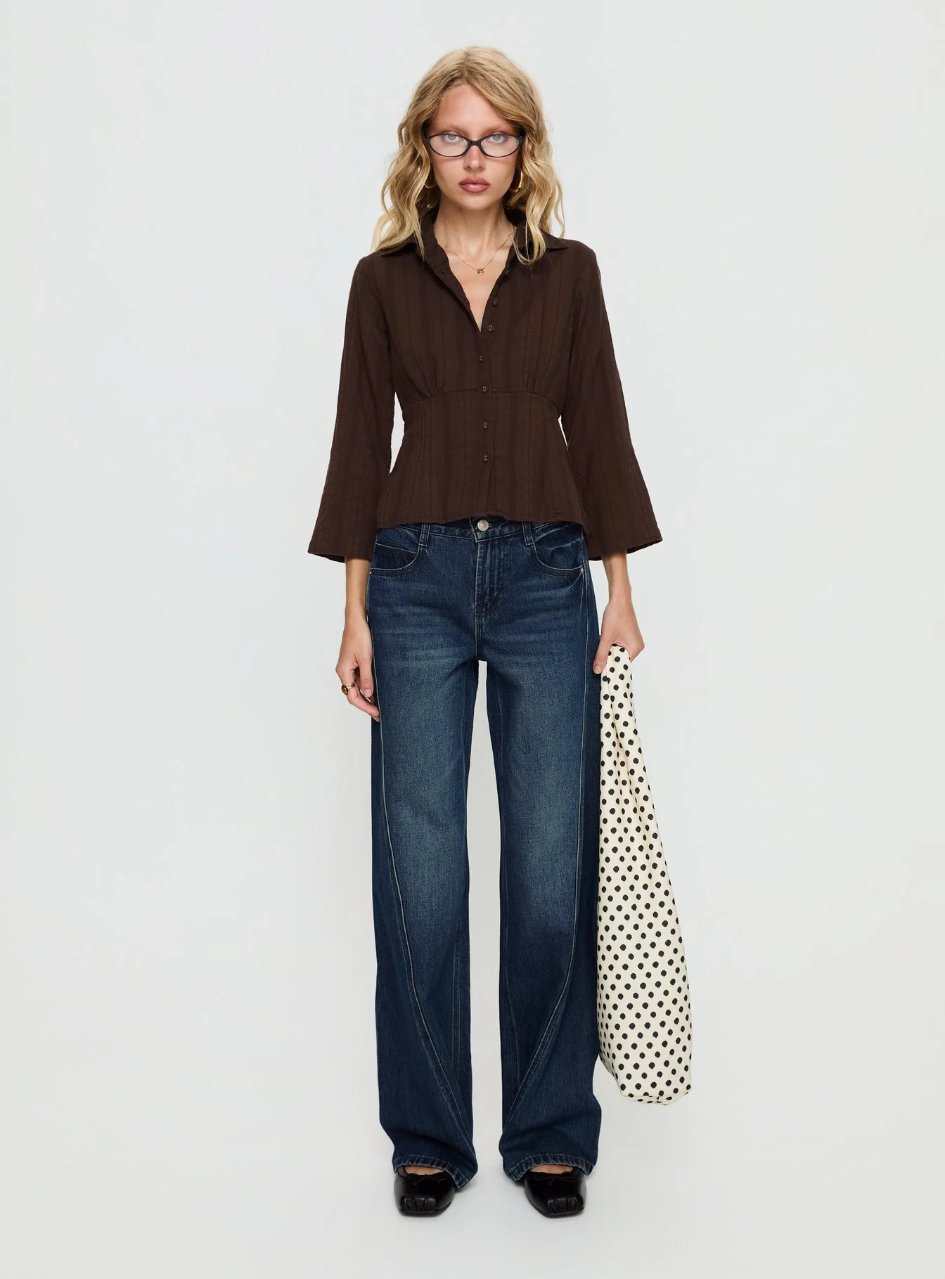 Taelynn 3/4 Sleeve Button Up Shirt Chocolate