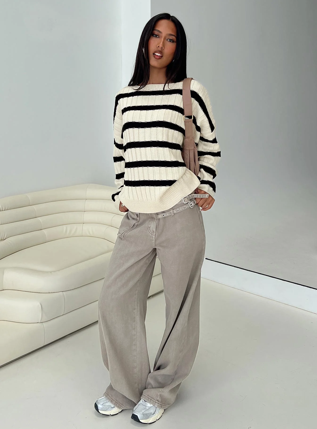 Elenita Wide Neck Knit Sweater Black / White
