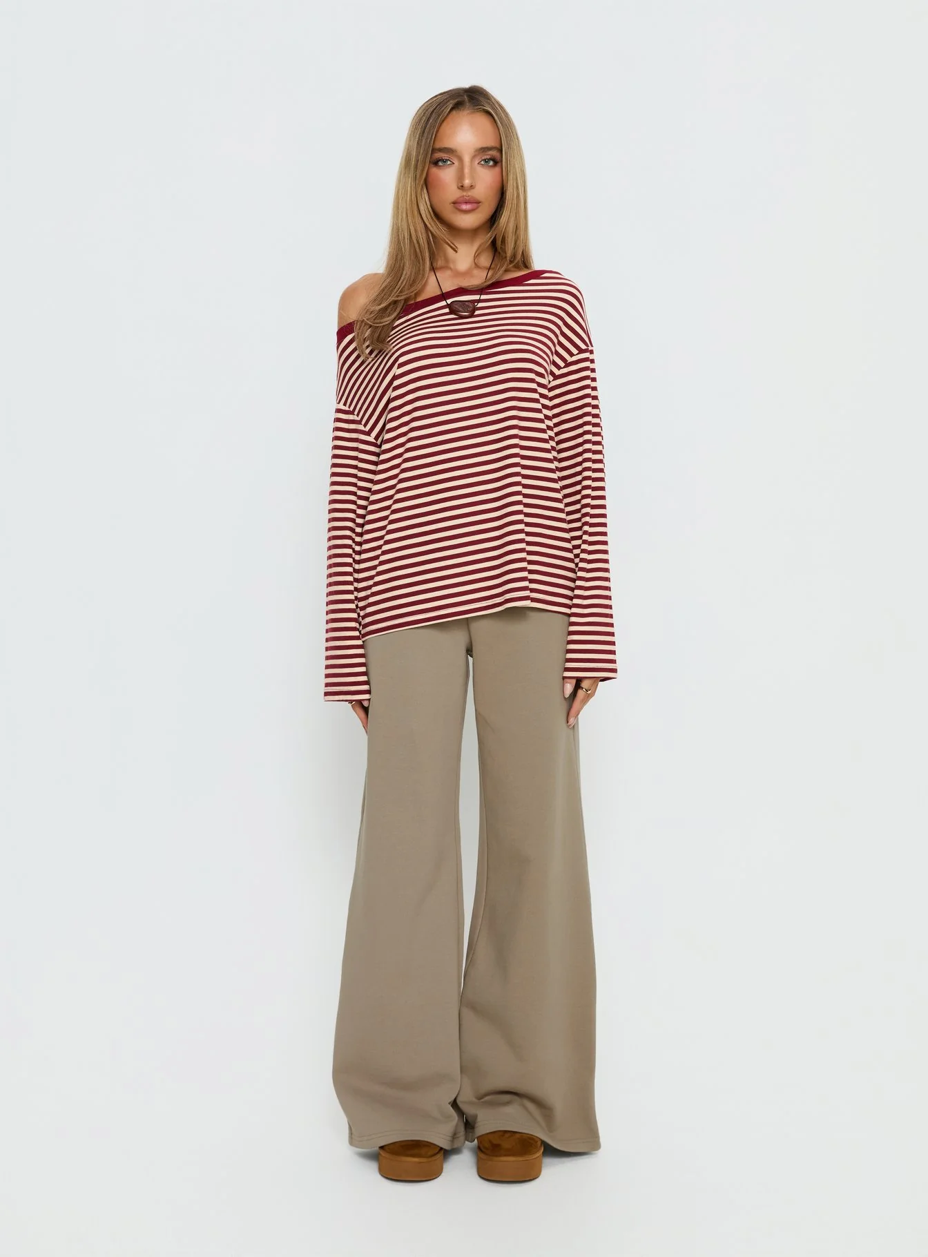 Ralyssa Off Shoulder Long Sleeve Top Red Stripe