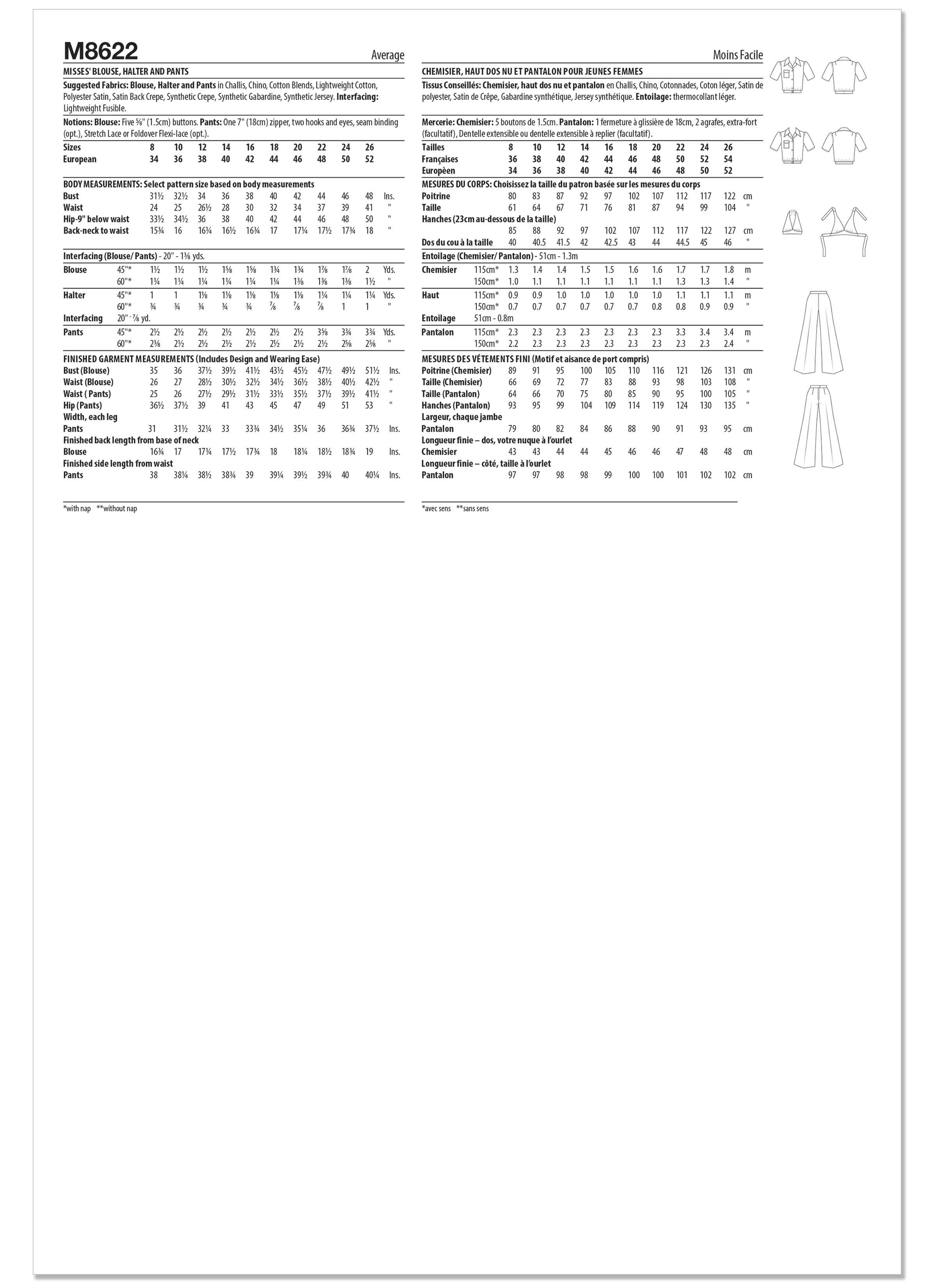 McCall's Pattern M8622 Misses' Blouse, Halter and Pants