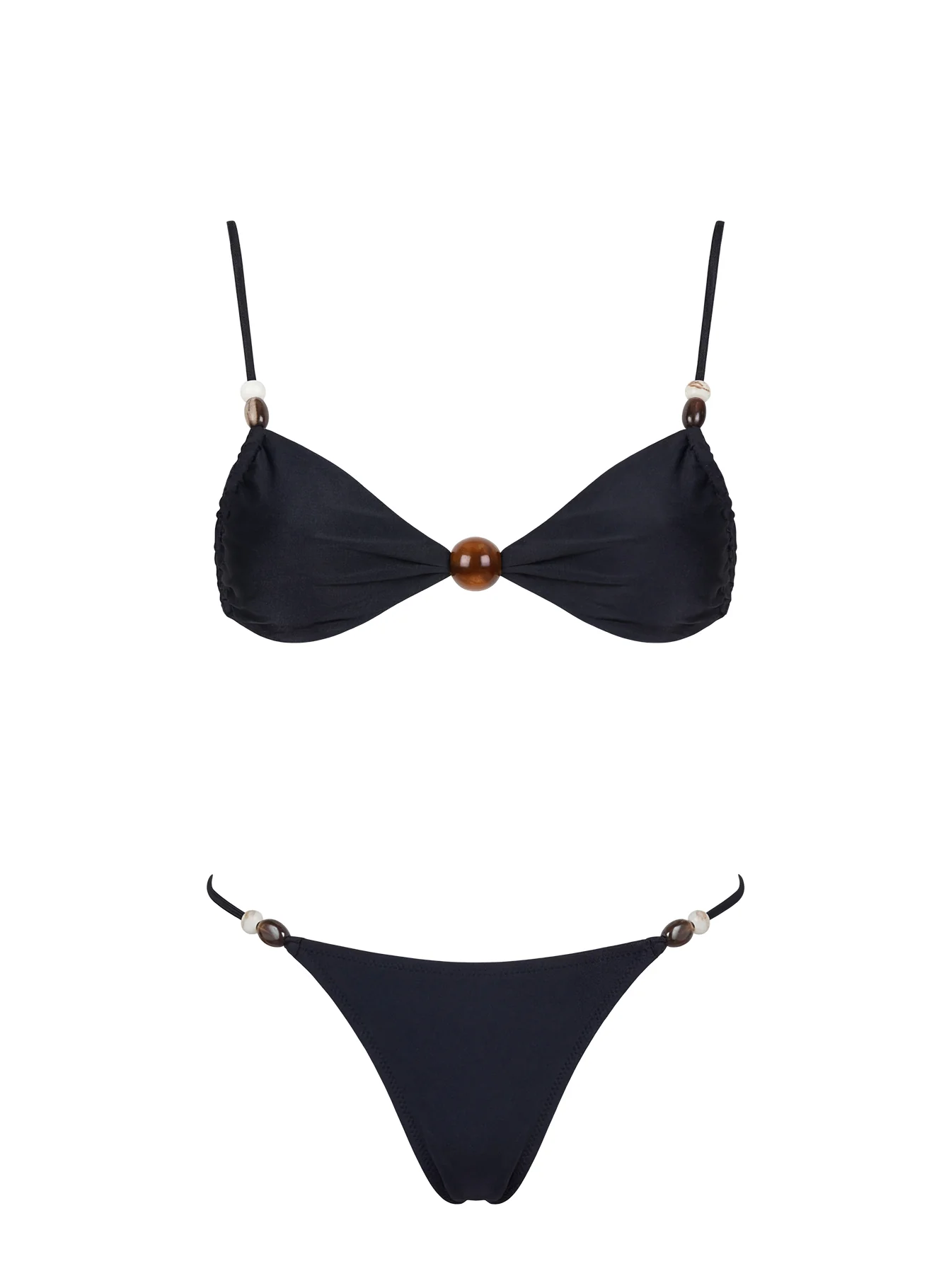 Tan Lines Bead Detail Bikini Bottoms Black
