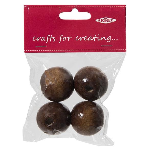 Arbee Wood Beads, Round 30mm Brown- 4pc