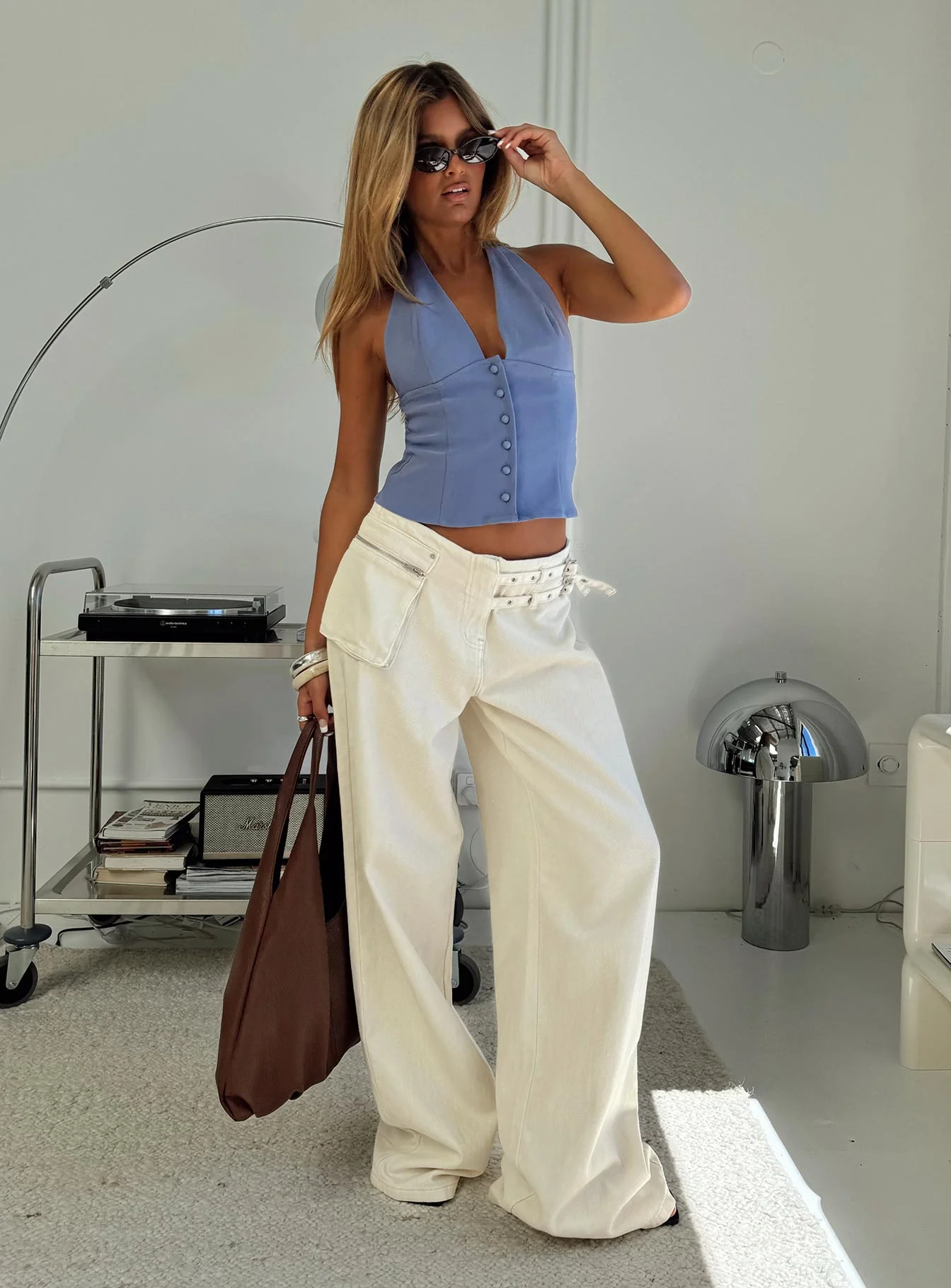 Paltrow Mid Rise Wide Leg Cargo Jeans Cream Petite