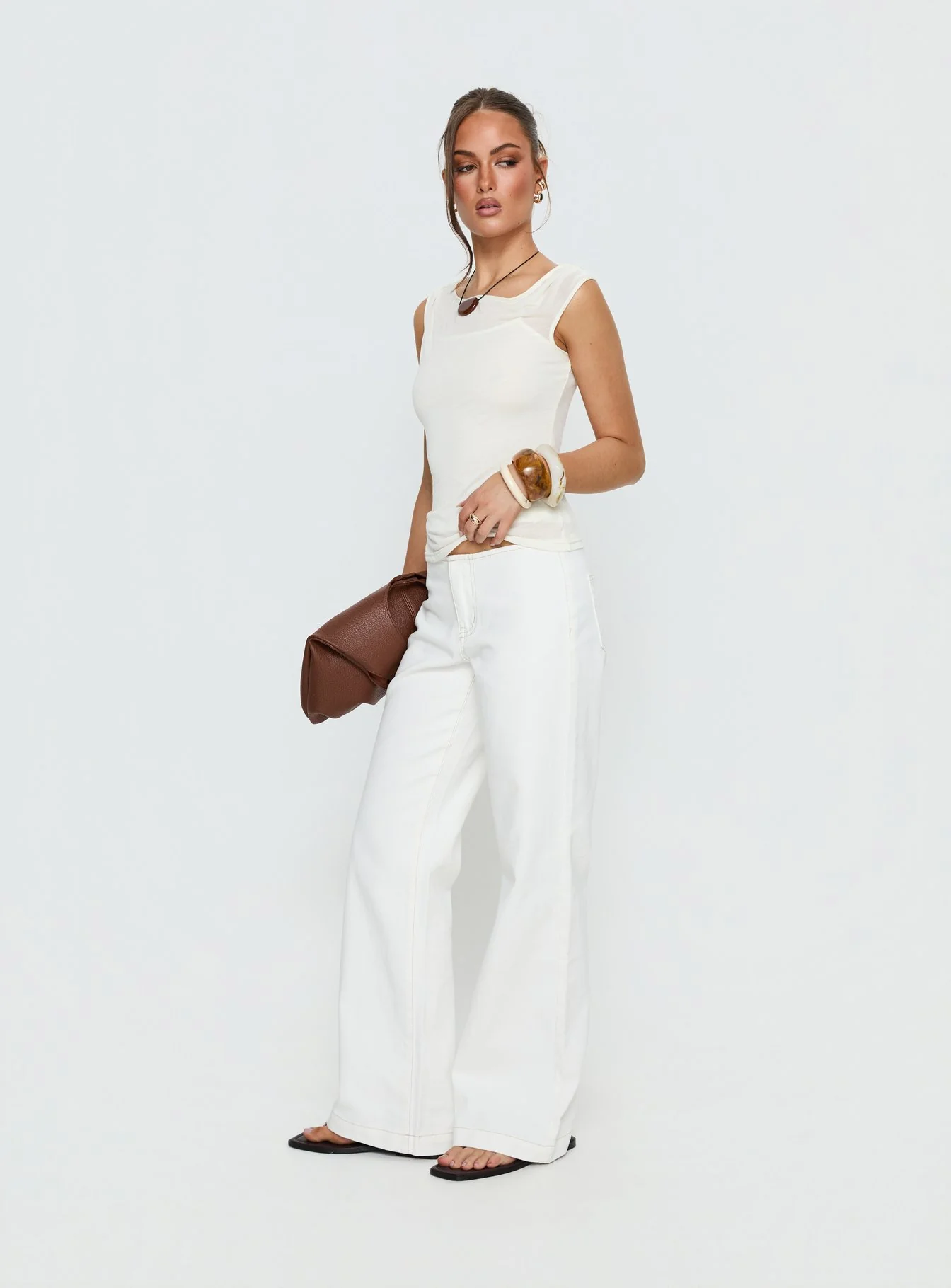 Buenos No Waist Low Rise Straight Leg Jeans White