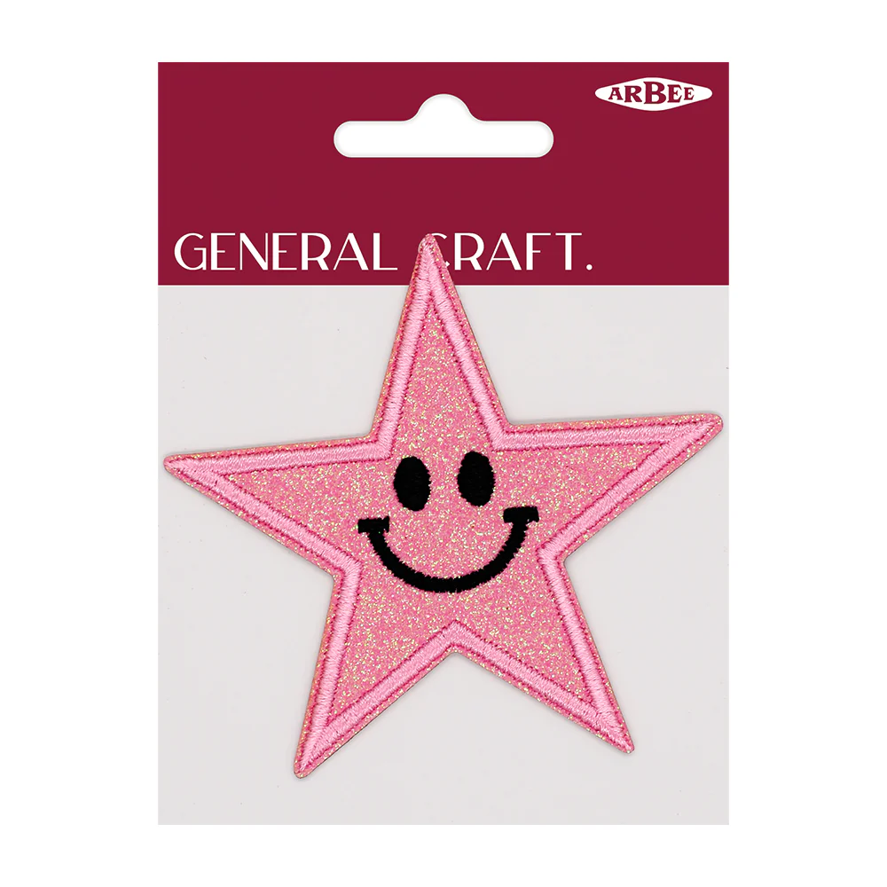 Arbee Crafty Patch, Smiley Star Glitter, Pink- 85mm 1pc