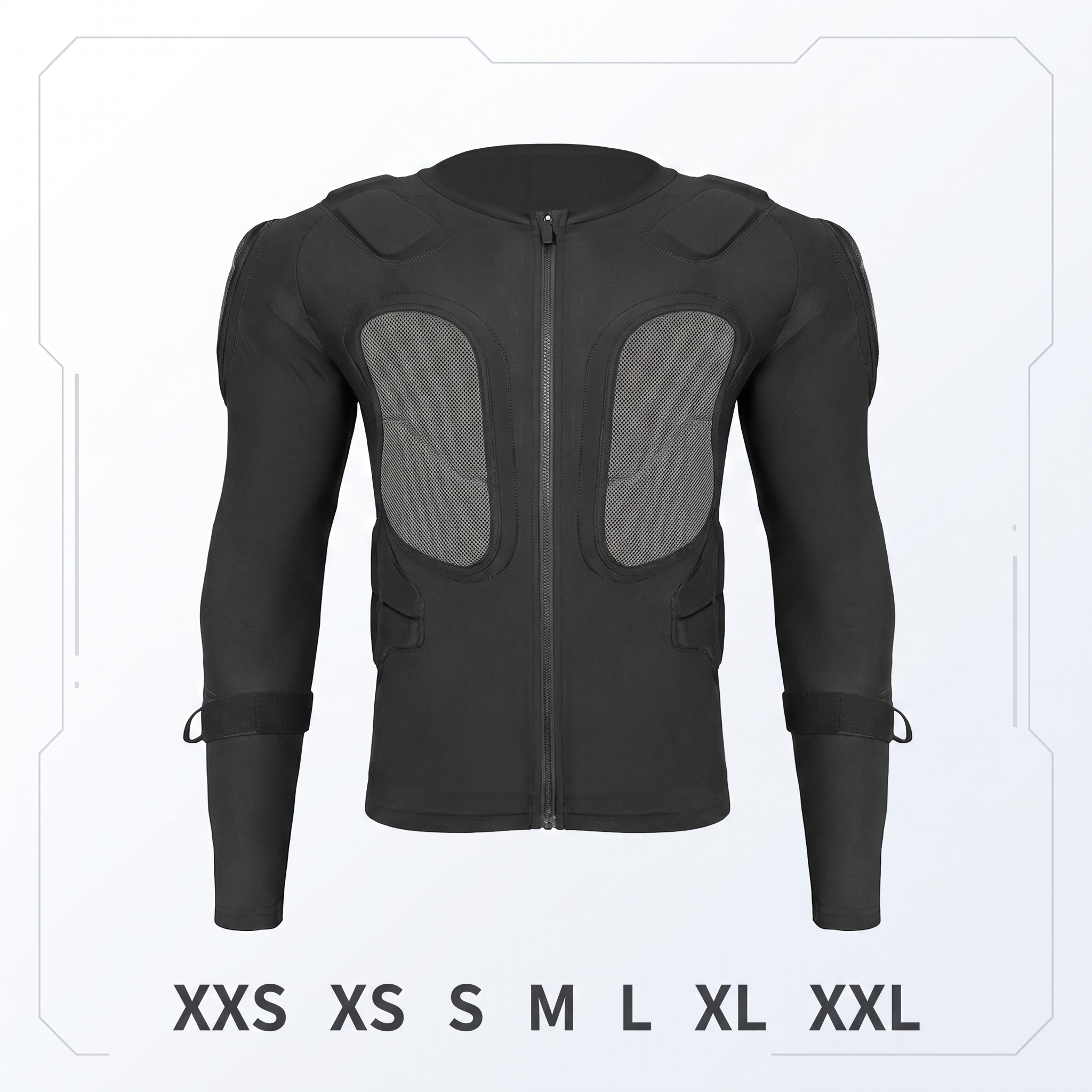 Snowboard Protective Jacket Long Sleeve Padded Body Armor Shirt for Skiing Riding, Black Front Zip