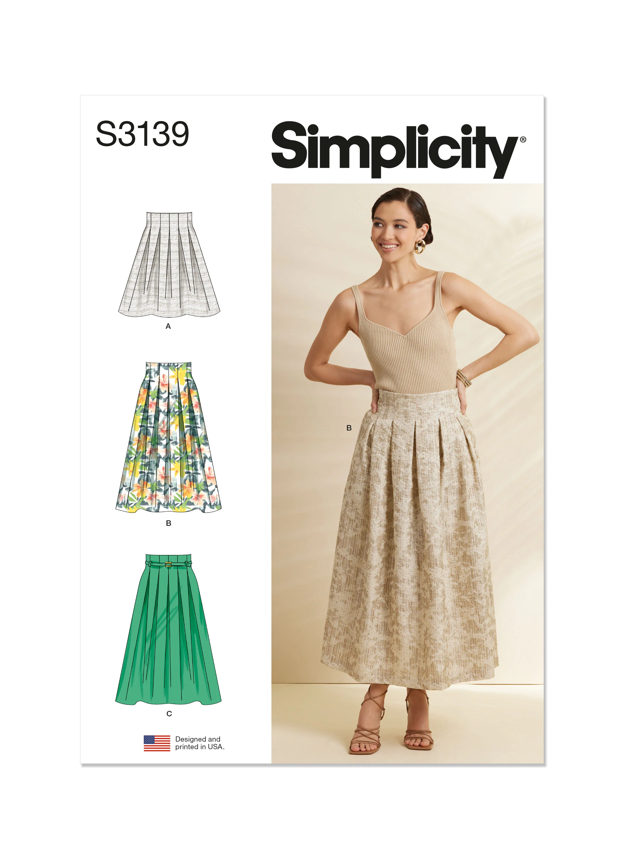 Simplicity Pattern S3139 Misses' Pleated Skirt in Two Lengths and Belt