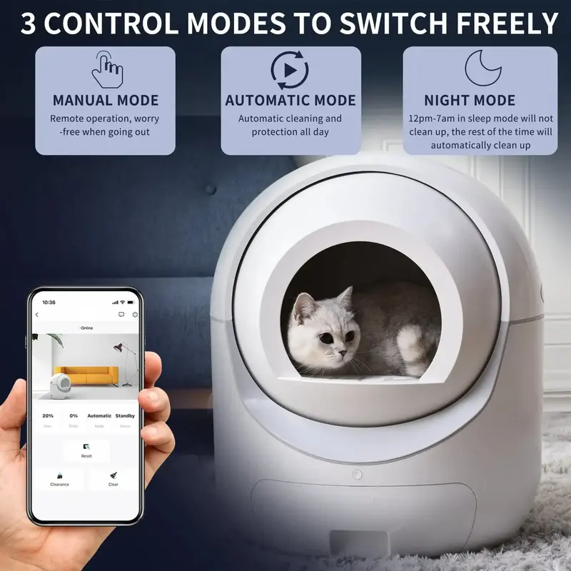 Automatyczna, samoczyszcząca się kuweta SmartPaws, sterowana aplikacją, odpowiednia dla wielu kotów, pojemność 10 litrów