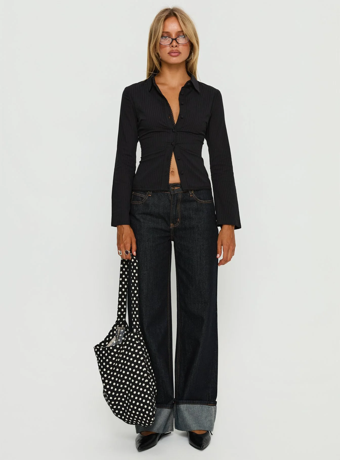 Emersonne Button Up Top Black