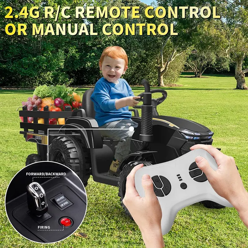 Traktor dziecięcy Joyracer 24V z napędem na pedały, z pilotem, 2 silnikami 200W, odłączaną przyczepą, akumulatorem 9AH