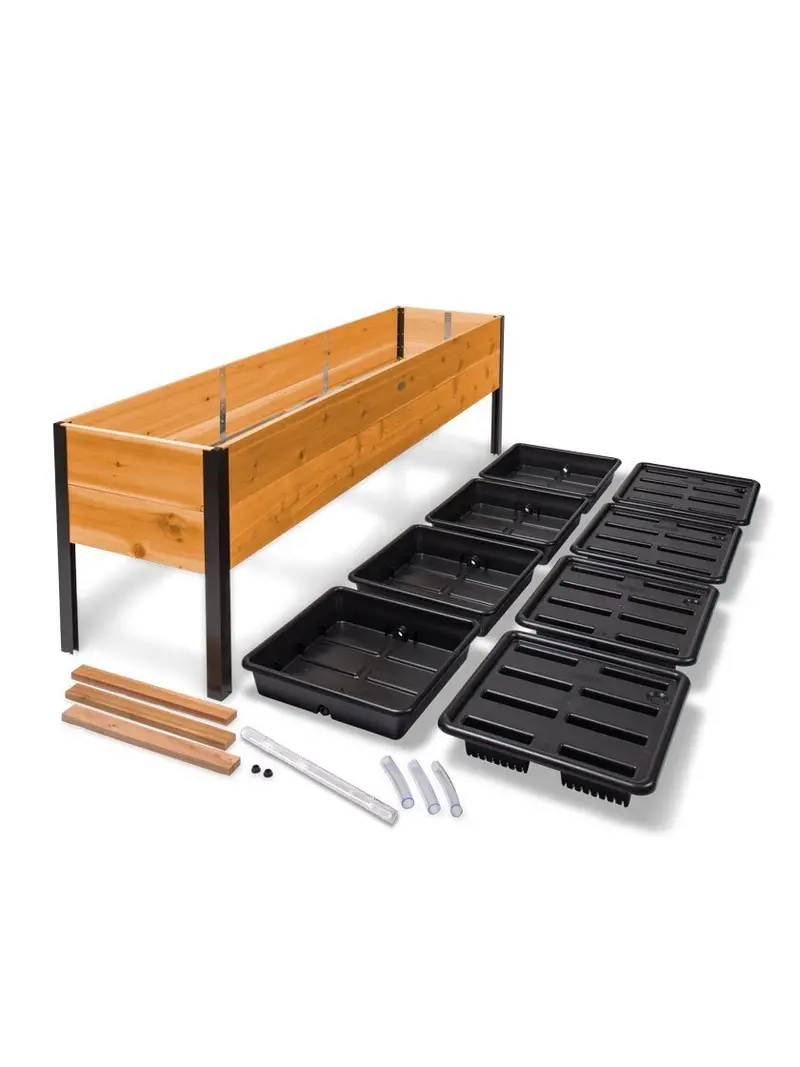 Samonawadniająca skrzynia ogrodowa z drewna cedrowego lub cyprysowego bejcowanego ekologicznie, z aluminiową ramą – 96″ x 24″ x 29″
