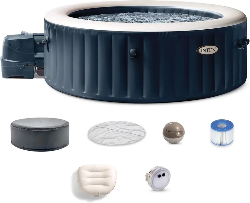 Zestaw z dmuchanym jacuzzi Intex PureSpa Plus – zawiera pompę i energooszczędny podgrzewacz