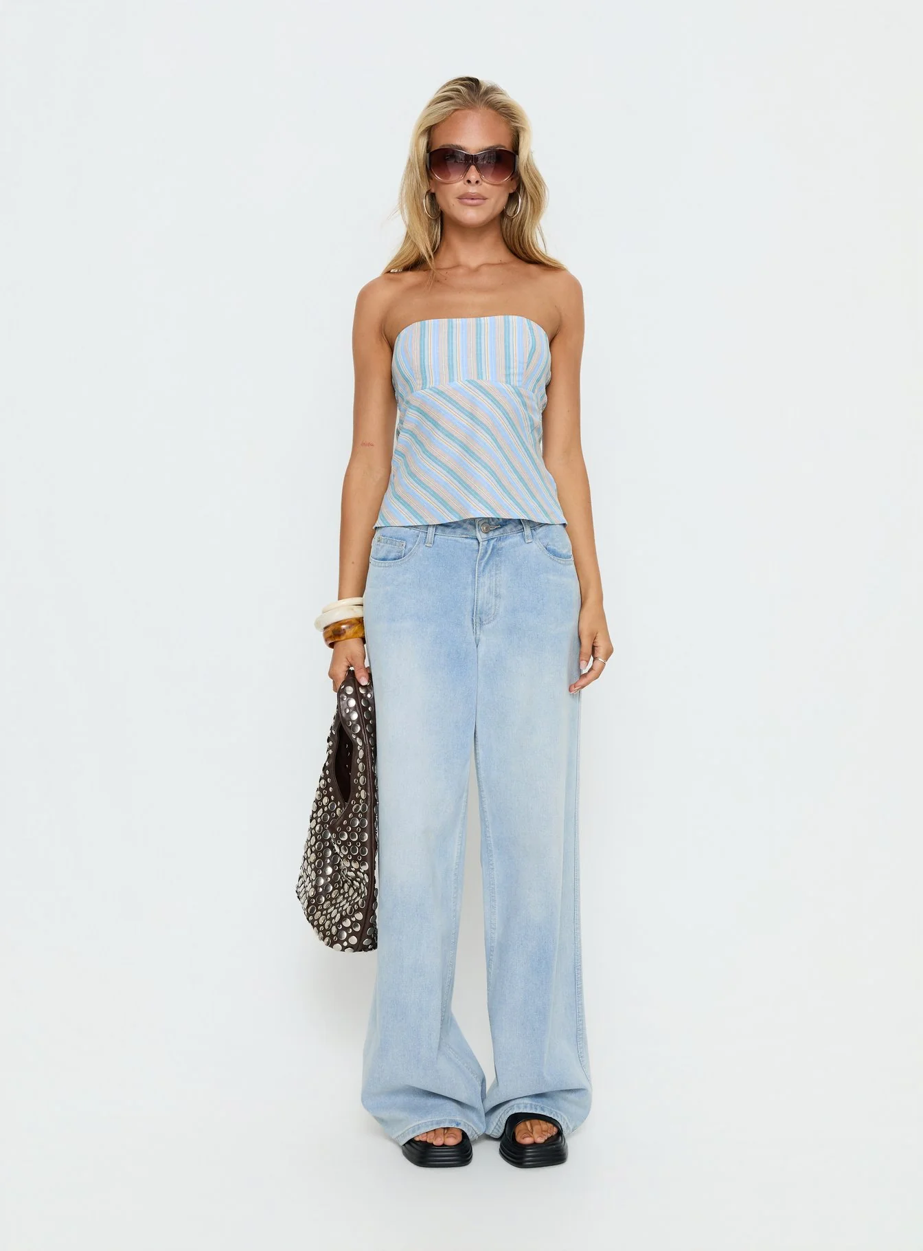 Elery Strapless Top Blue Stripe