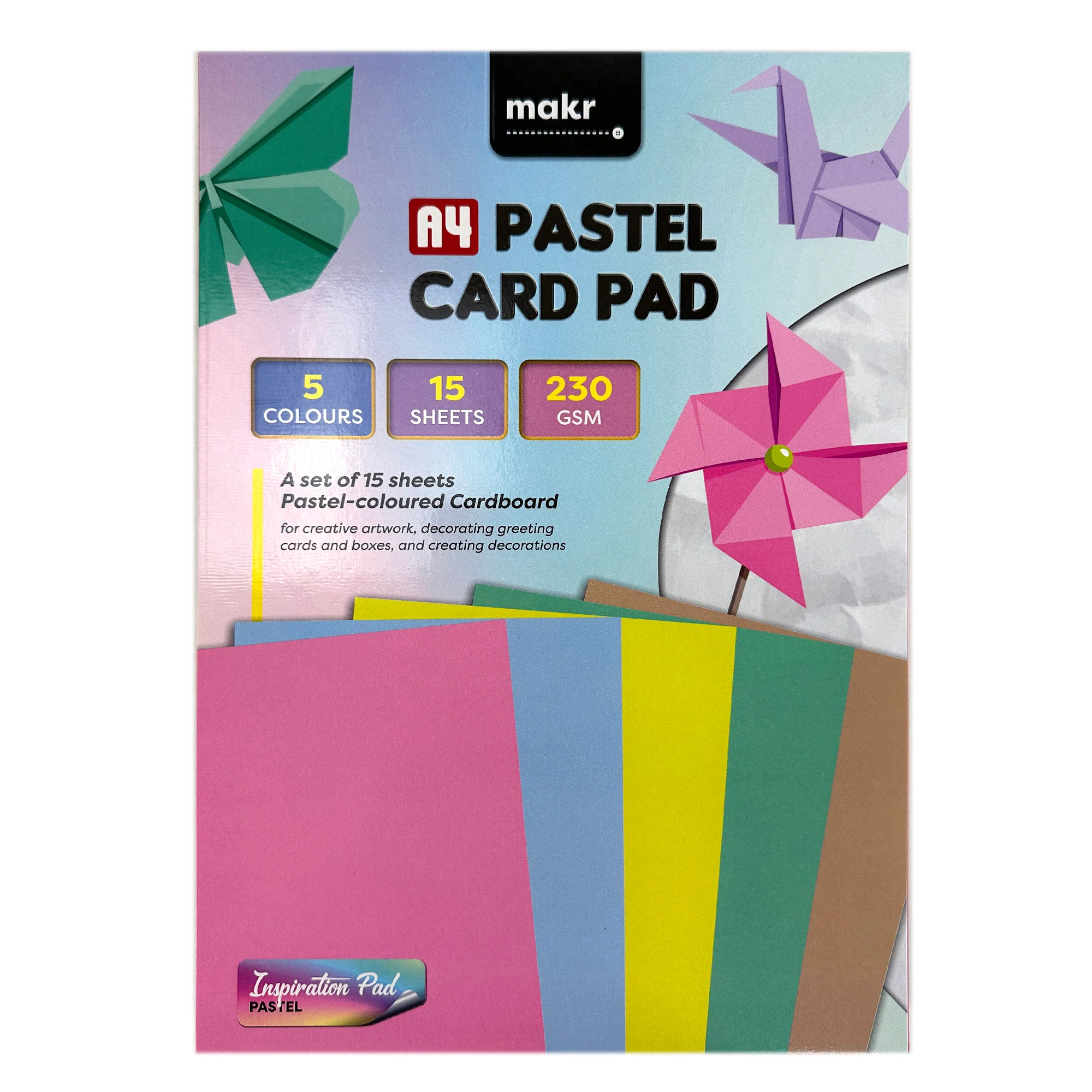A4 Card Pad 23 Gsm, 5 Pastel Colours- 15 Sheets