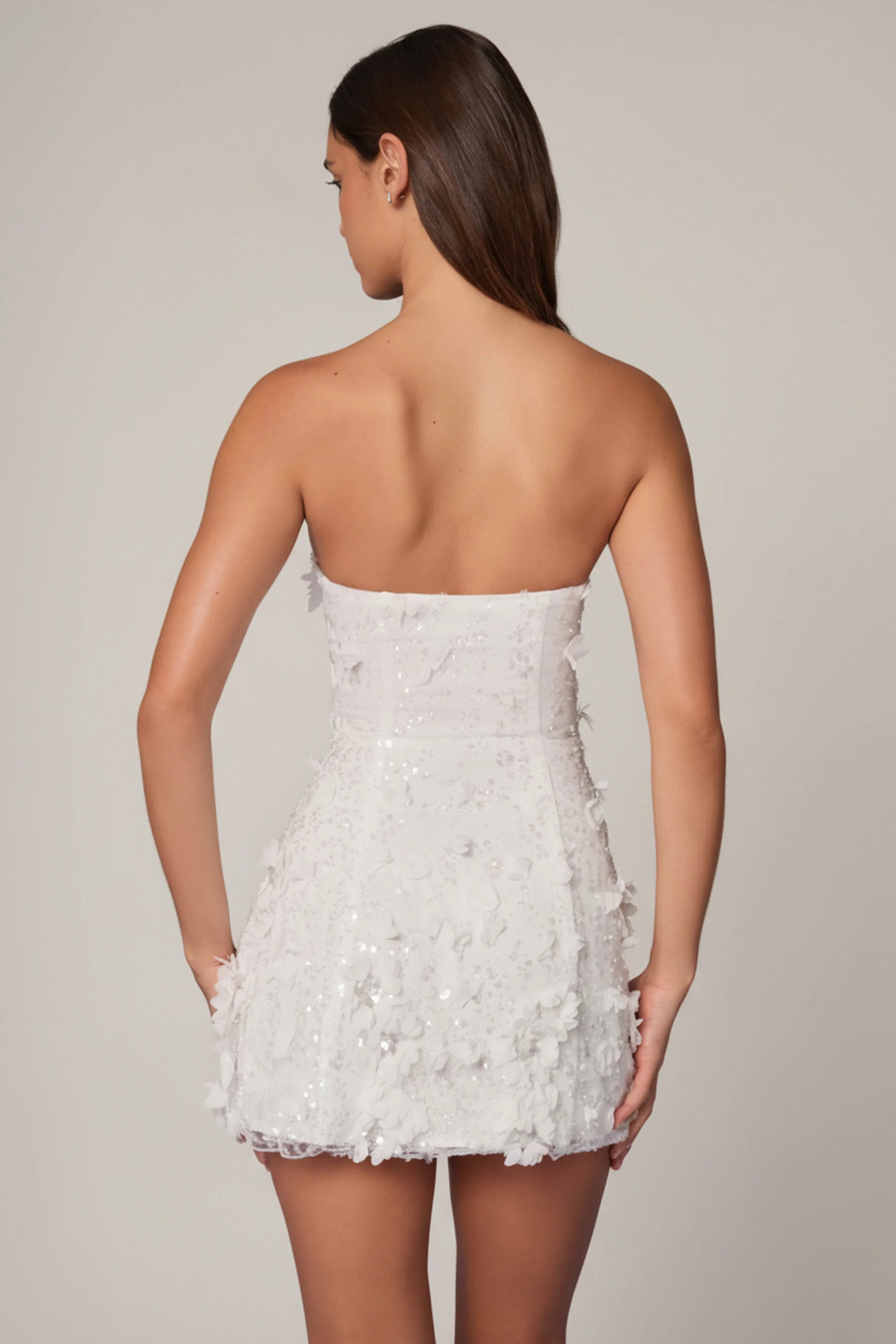 Embellished Bandeau A-line Mini Dress in White
