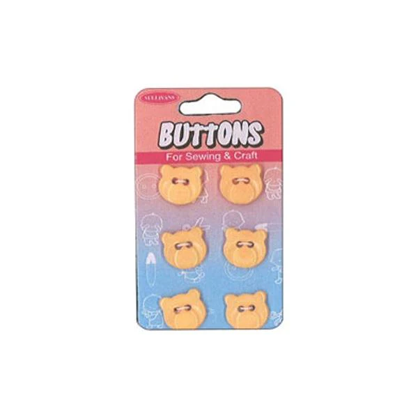 Sullivans Plastic Button, Yellow Bear Face