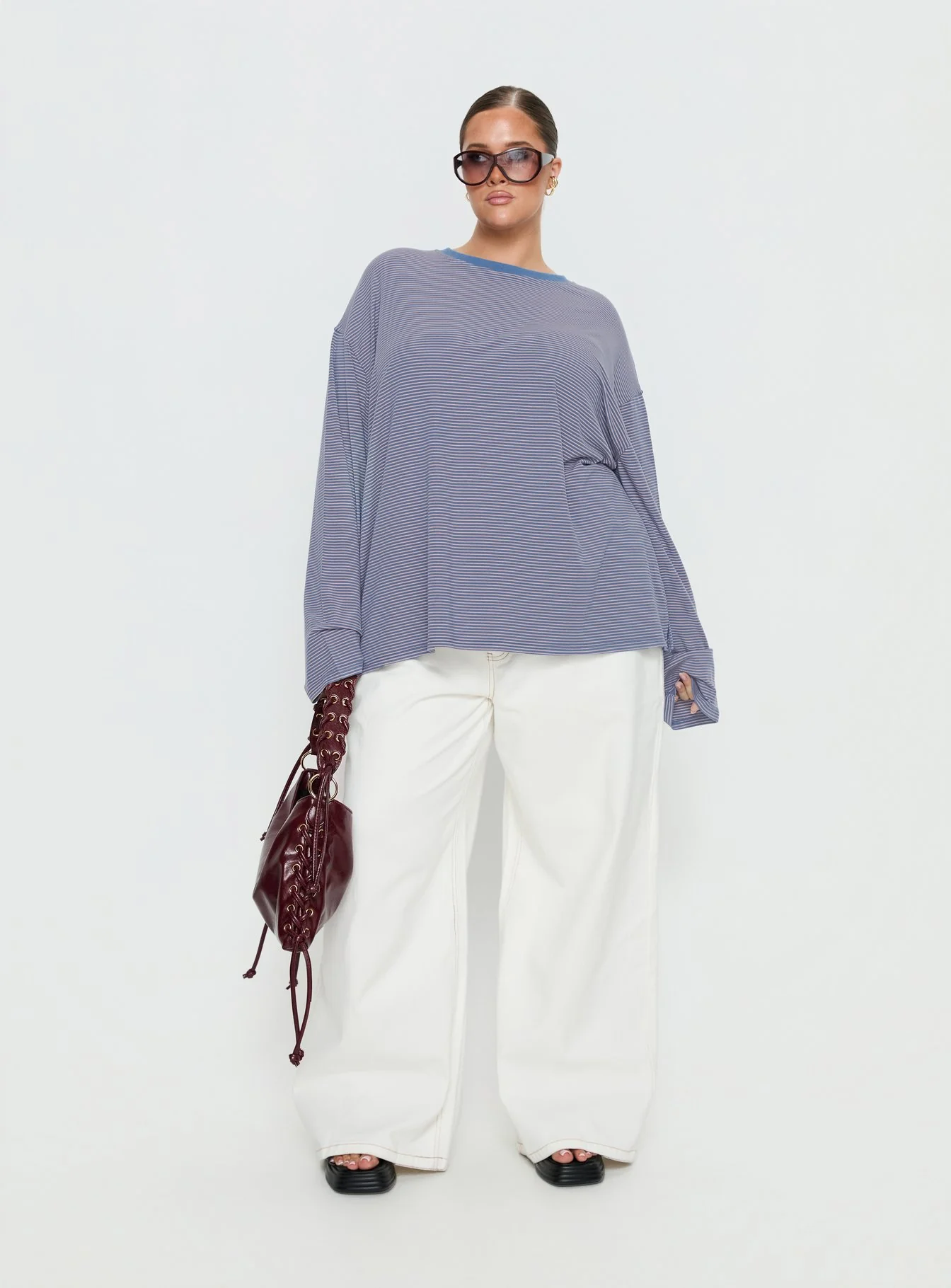 Marlah Long Sleeve Top Blue Stripe Curve