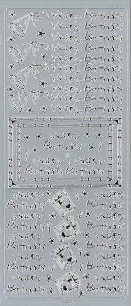 Arbee Sticker, Happy Birthday w/ Hats & Presents- Silver