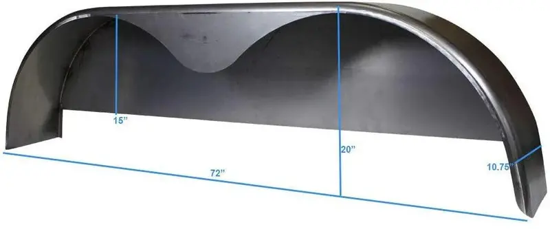 Solidny stalowy błotnik do przyczepy z osią tandemową, 72″ × 10,75″, ze spawaną płytą nośną (jednoczęściowy)