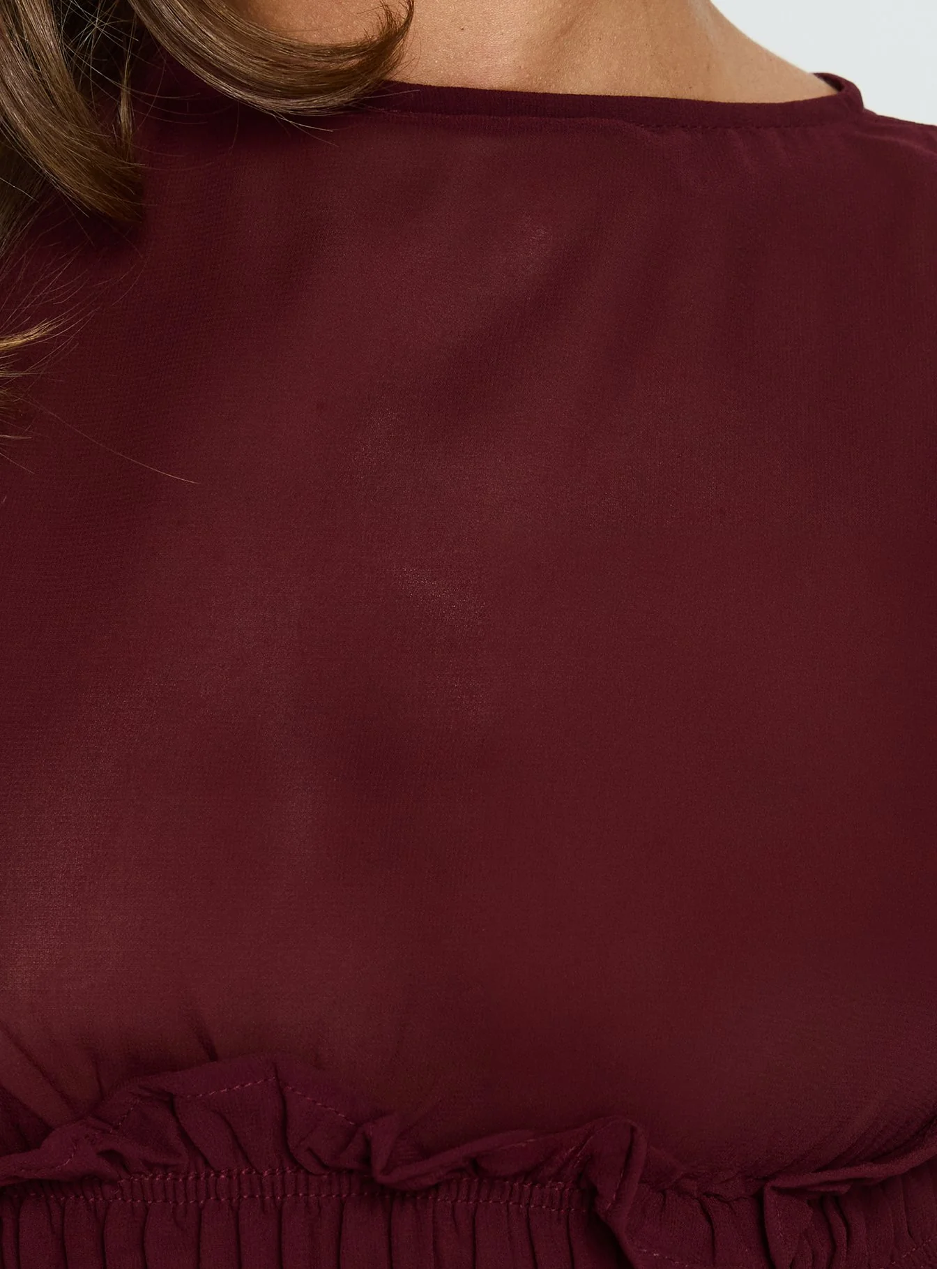 Fever Kiss Chiffon Ruched Top Wine
