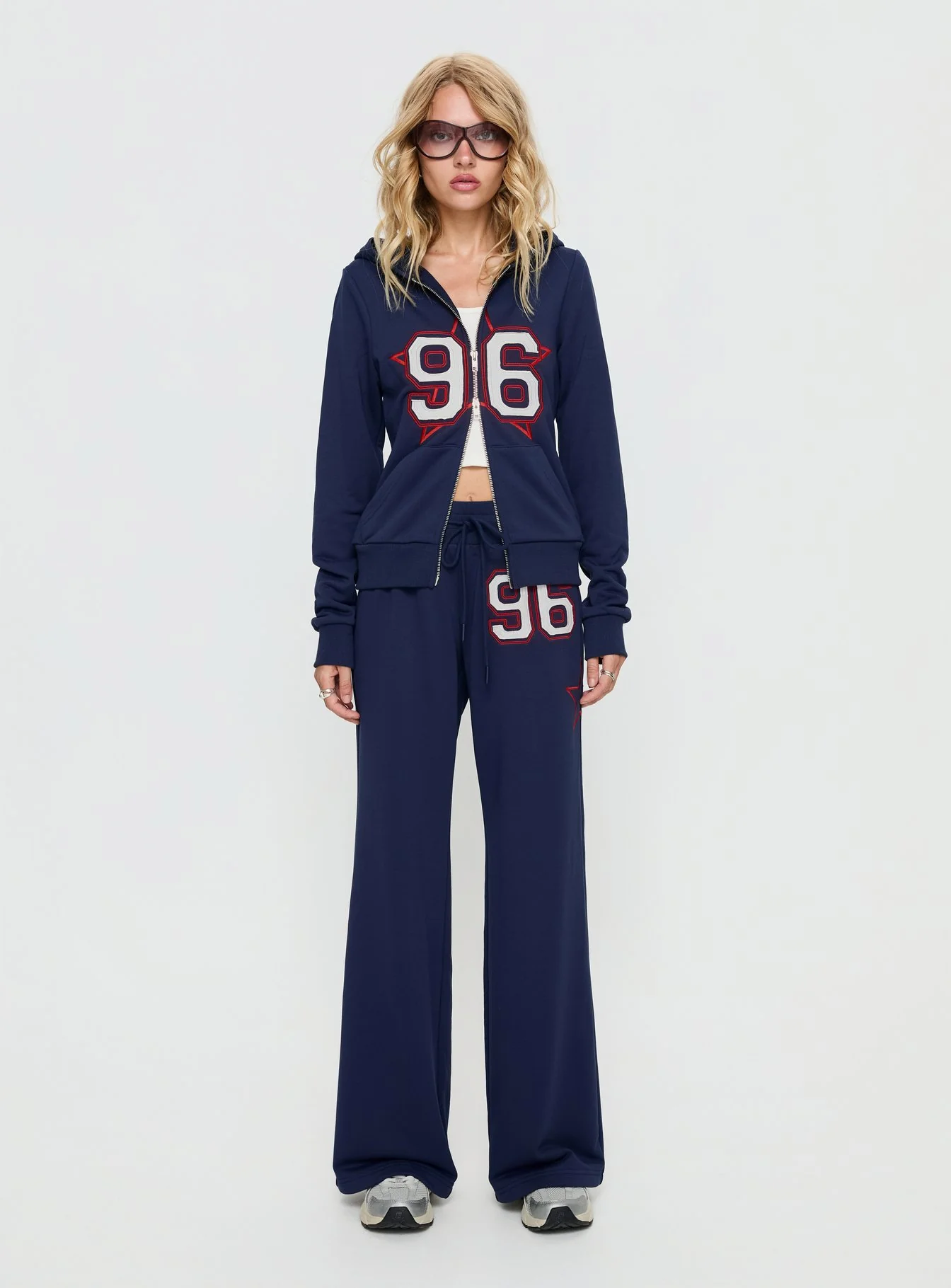 Kari Distressed Patch Track Pant Navy Multi
