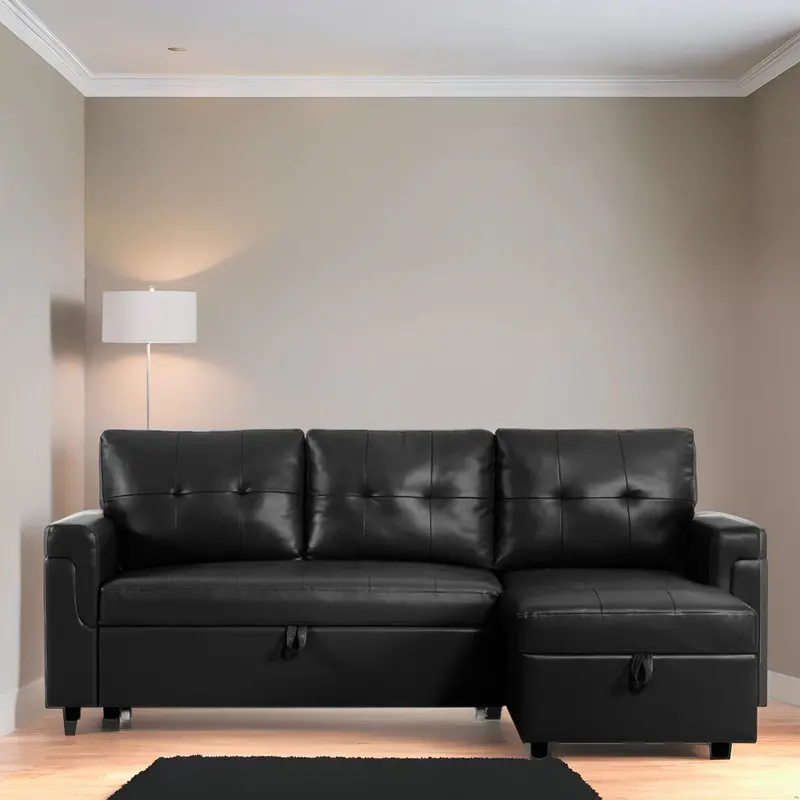 Rewersyjna sofa narożna z funkcją spania, szezlong ze schowanym schowkiem i wzmocnionymi nogami.