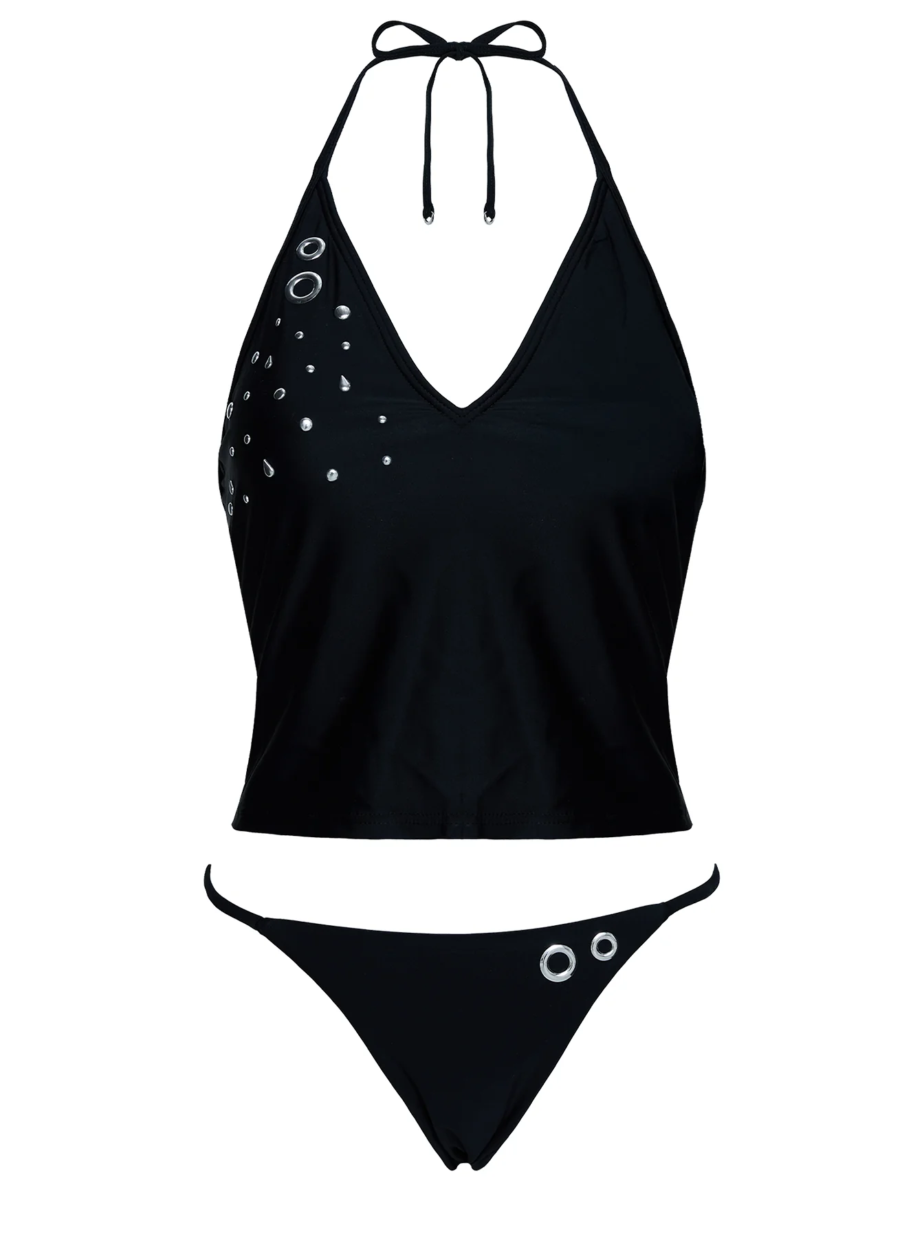 Kelipa Halter Embellished Swim Top Black