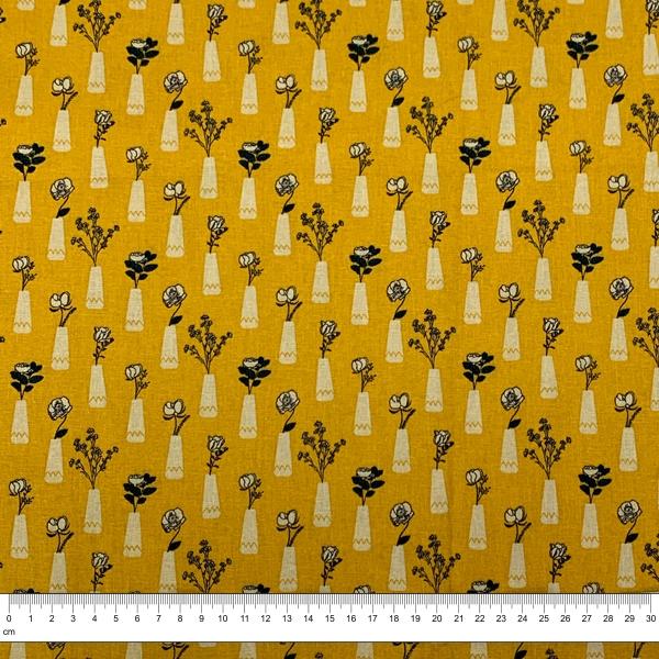 Botanical Homespun Fabric, Yellow Vase- Width 112cm