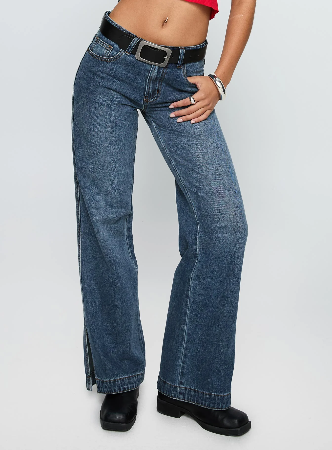 Dog Days Mid Rise Straight Leg Jeans Dark Blue Wash
