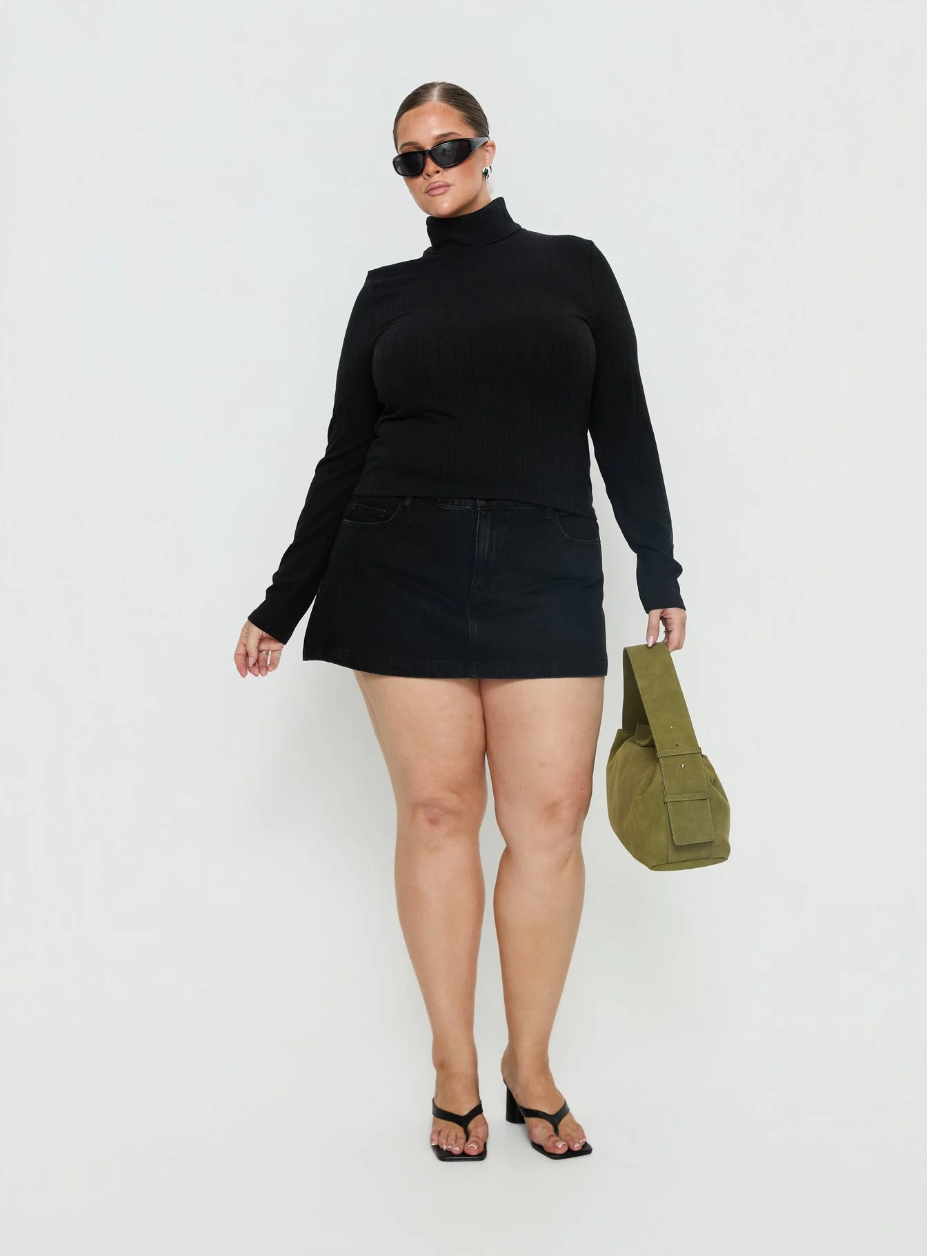 Enisa High Neck Long Sleeve Top Black Curve