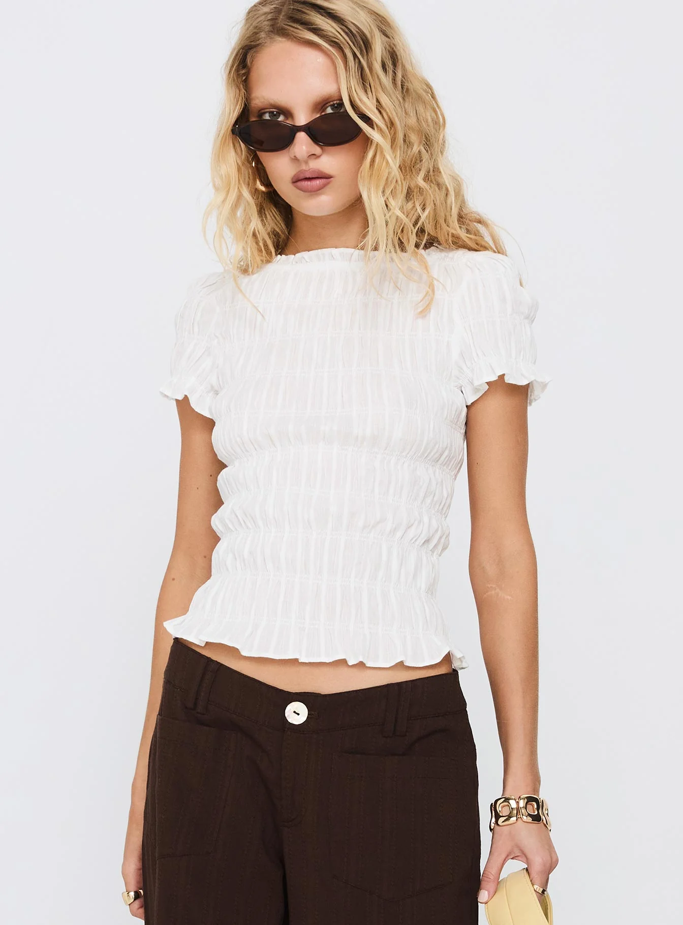 Romelle Shirred Top White