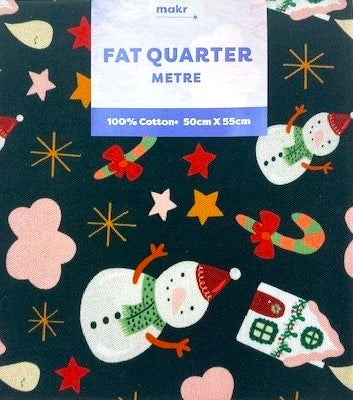 Christmas Print Cotton Fat Quarters, Navy Snowman & Pink Clouds - 50cmx55cm