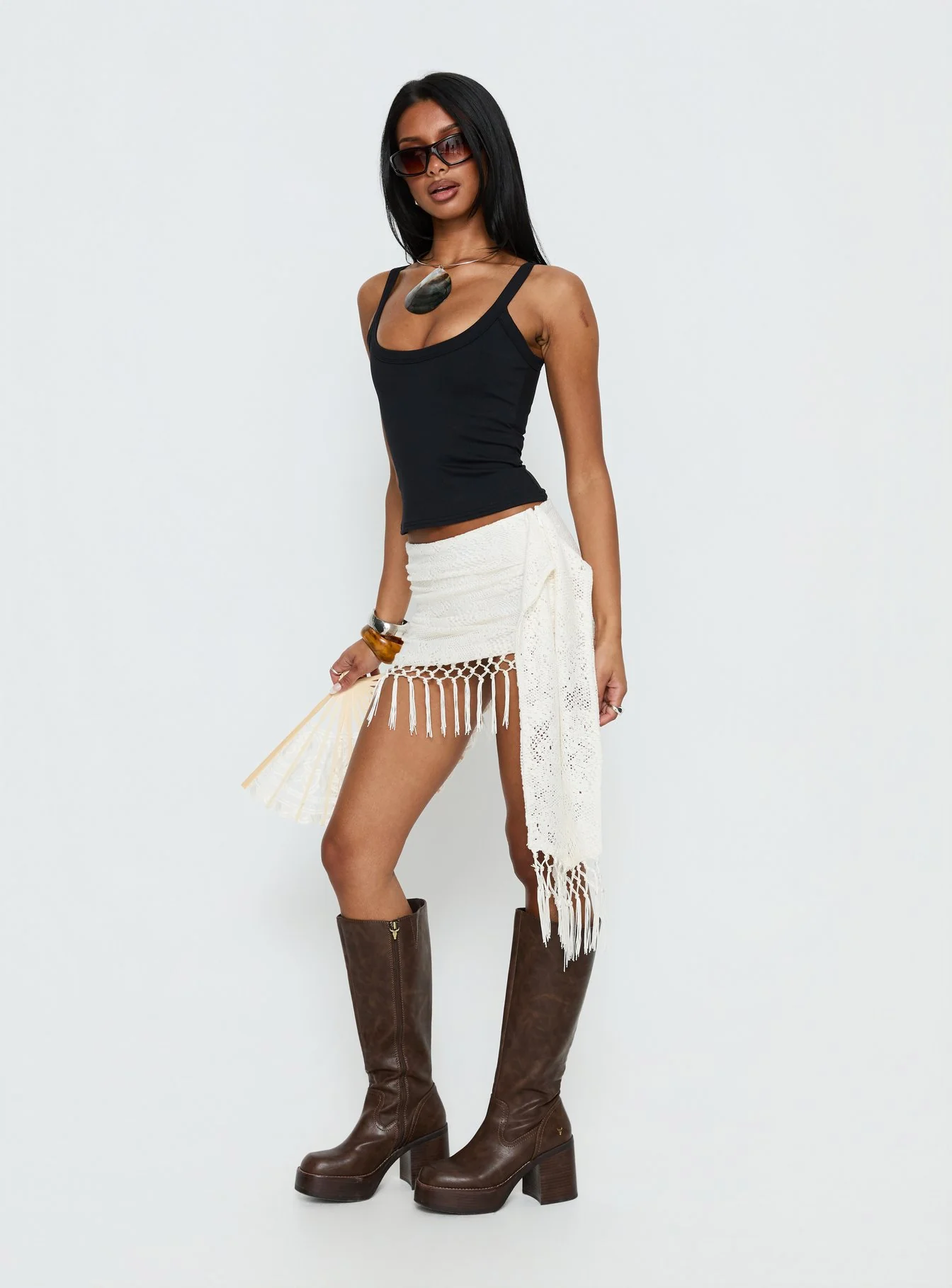 Winita Macrame Tassel Mini Skirt Cream
