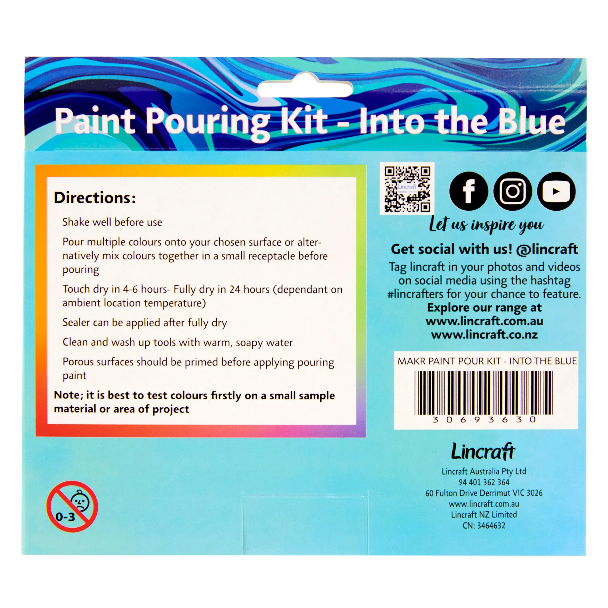 Makr Paint Pour Kit, Into The Blue (White, Grey, Mid Blue, Dark Blue)- 4pk
