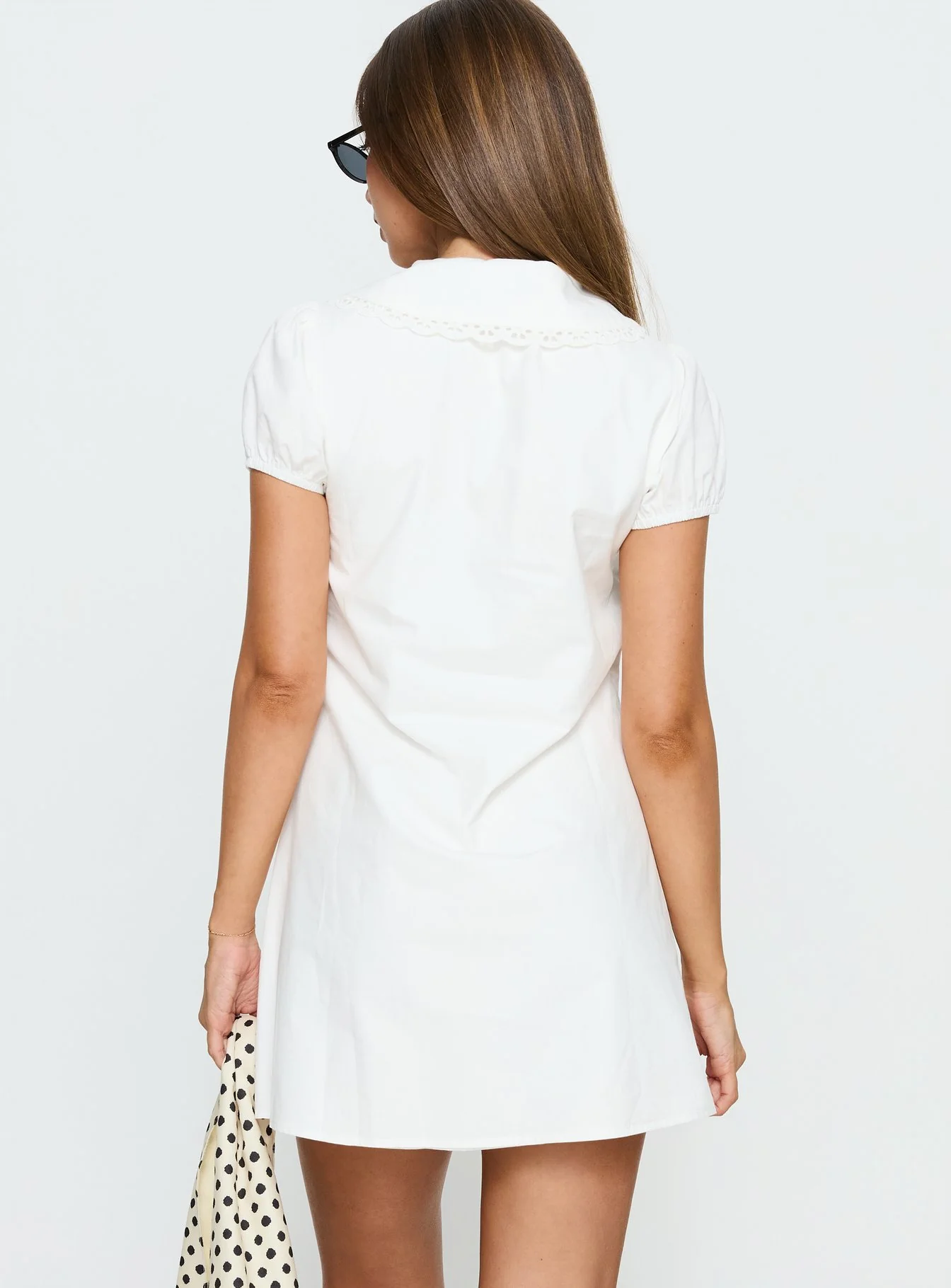 You've Got Mail Lace Trim Keyhole Mini Dress White