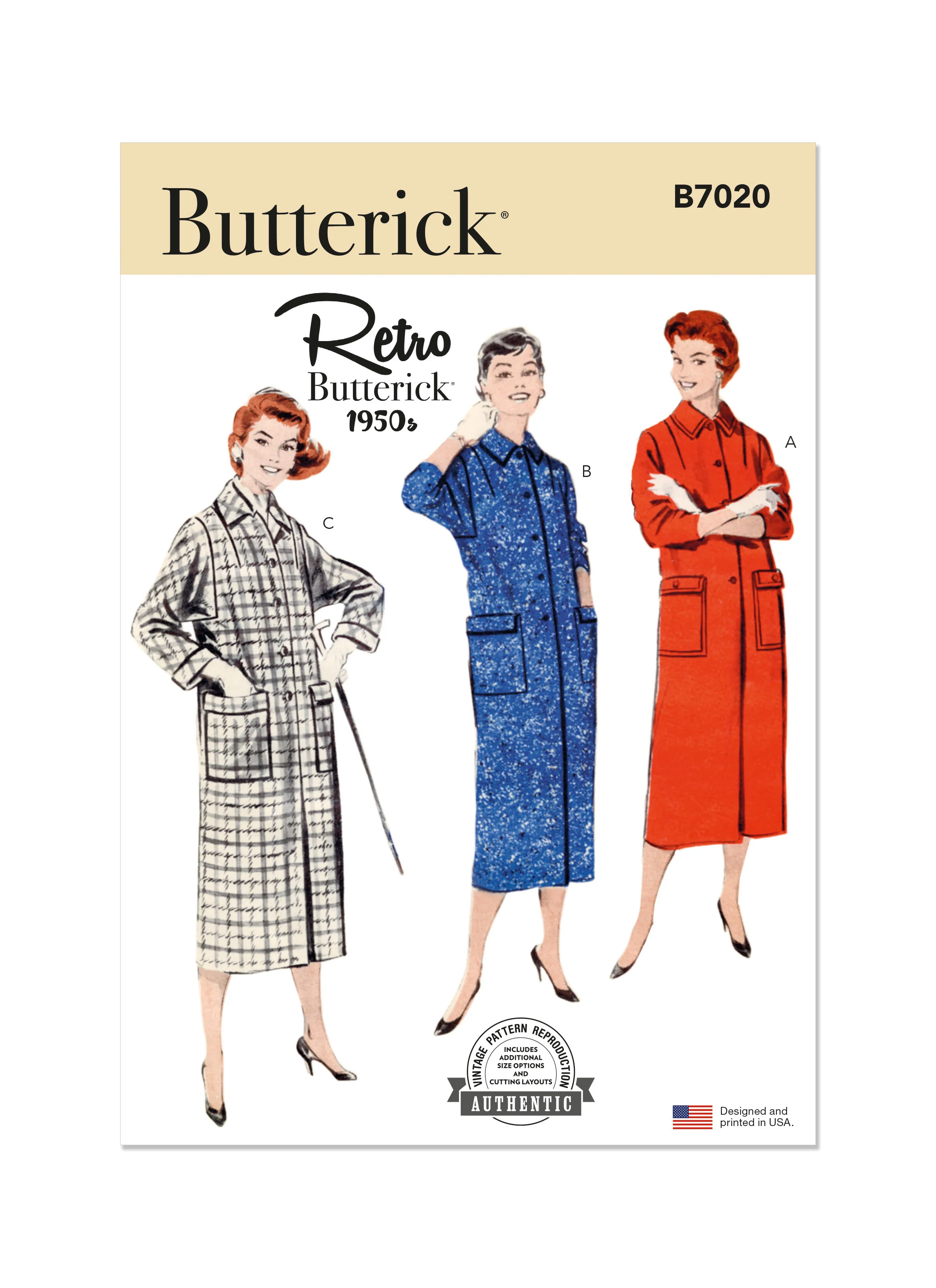 Butterick Pattern B7020 Misses' Box Coat