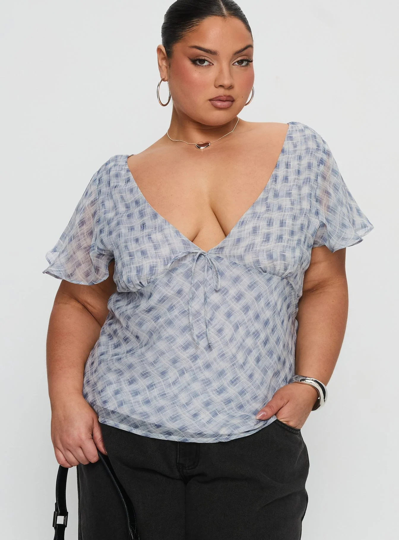 My Last Love Top Blue Check Curve