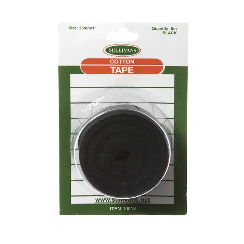 Sullivans Cotton Tape, Black- 25mm x 5m
