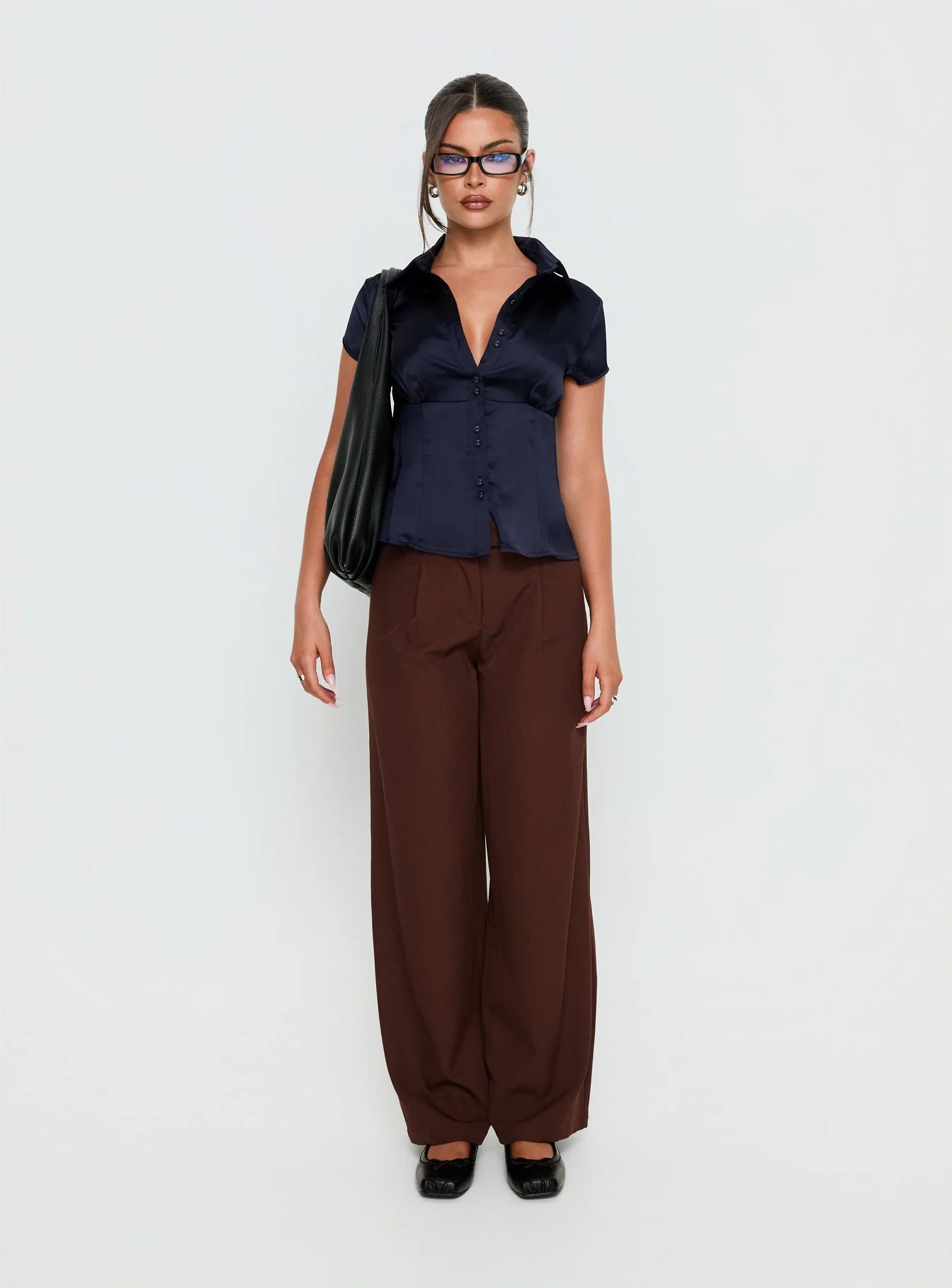 Cottesloe Satin Blouse Top Navy