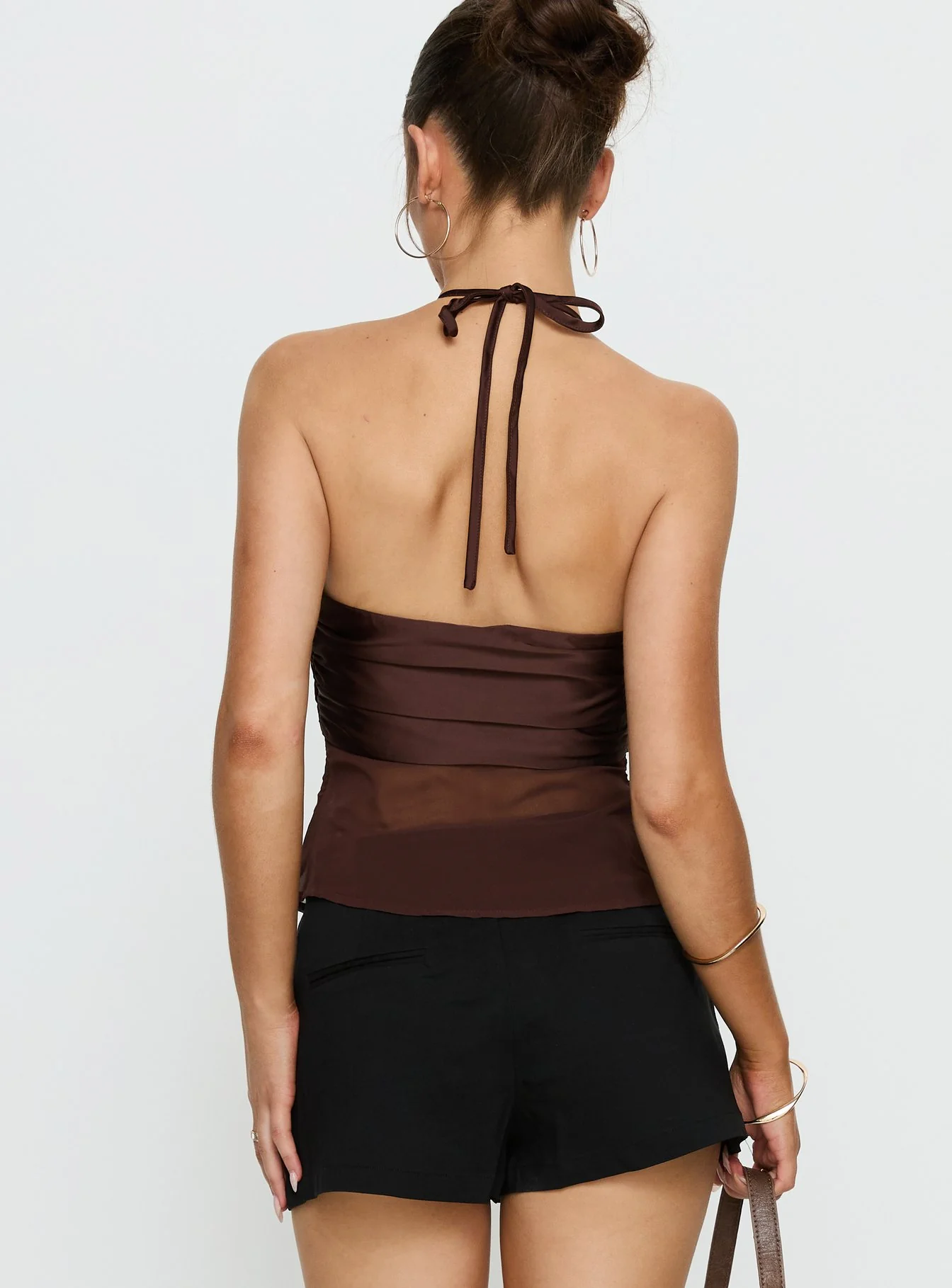 Whisperer Halter Chiffon Top Brown