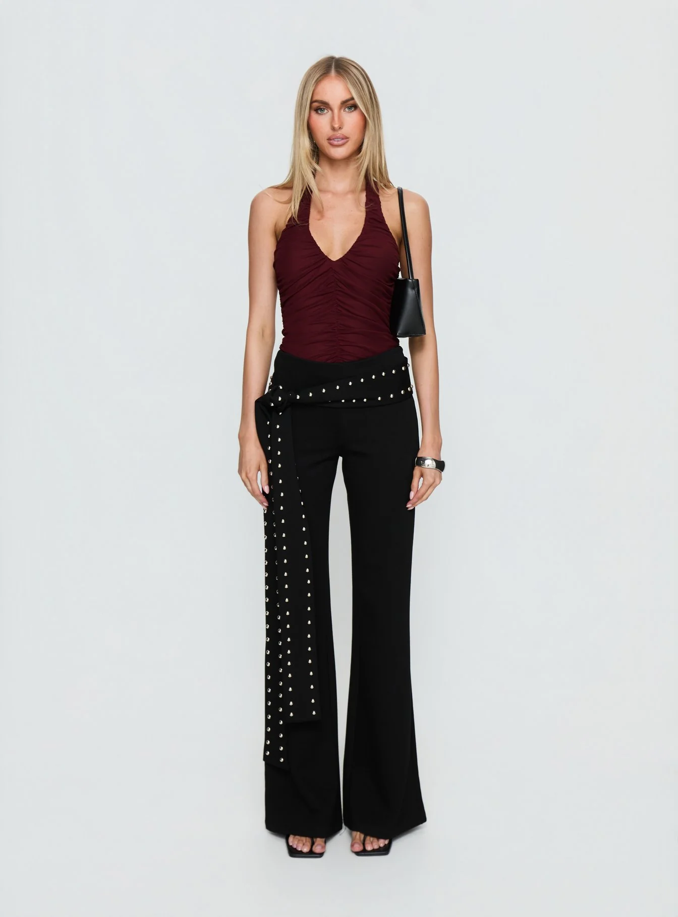 Eye Candy Ruched Bodysuit Burgundy