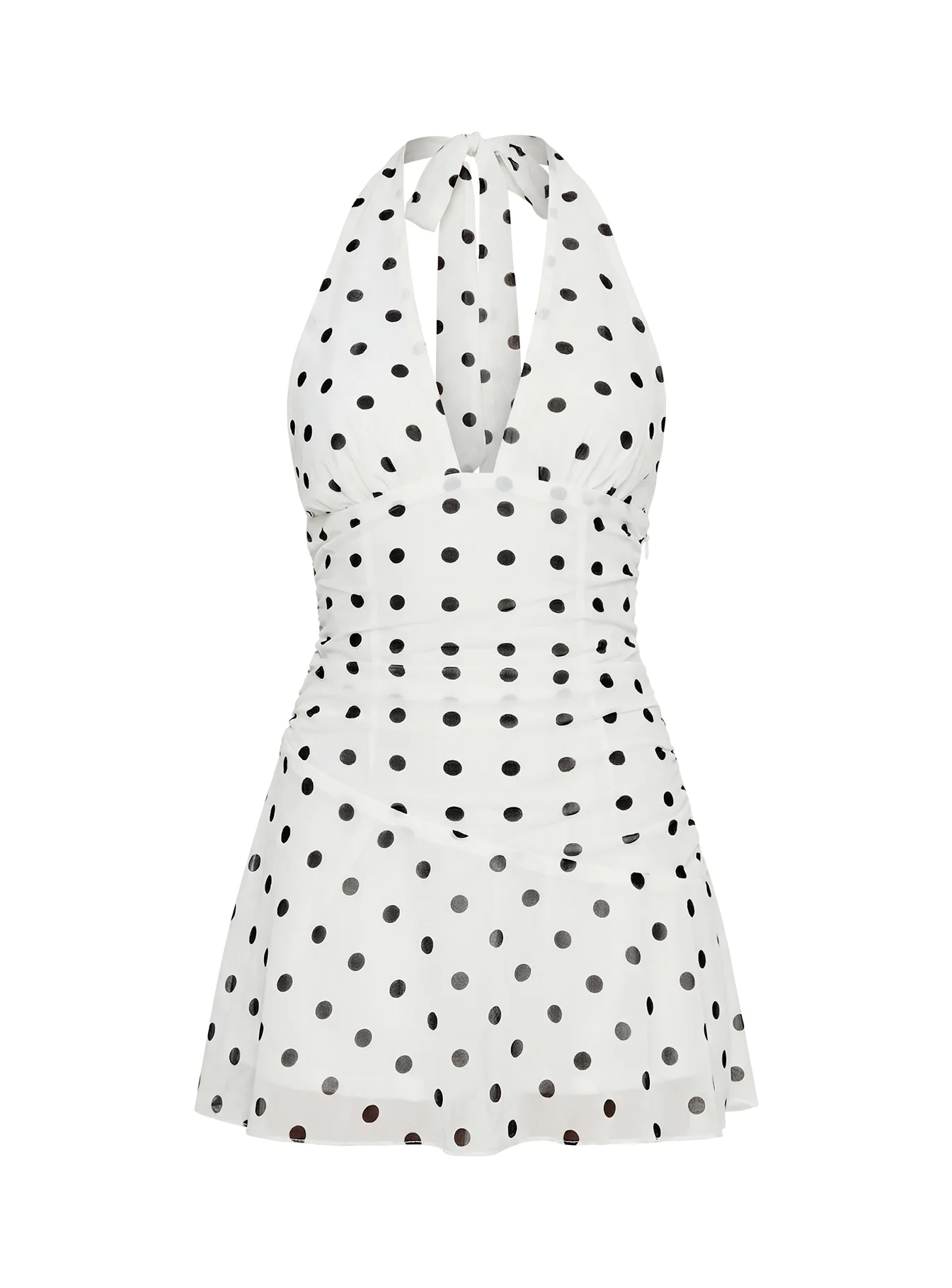Casidy Plunge Neck Playsuit White Polka